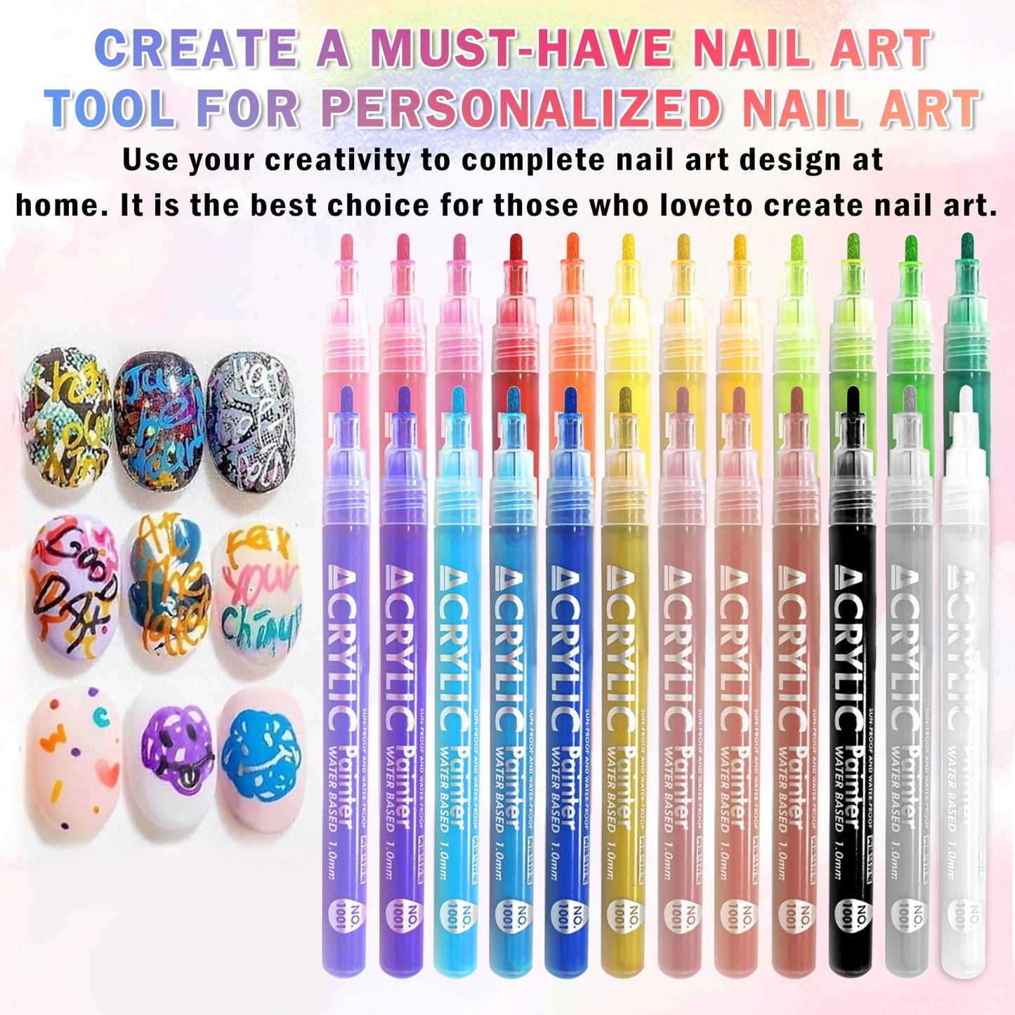 IONSGAKO 24 Colors Nail Art Pens Set, Nail Polish Pens Quick-Drying Acrylic Paint Markers Nail Art Drawing Painting Liner Pens Kit for Home DIY Nail Art Design Manicure Tools