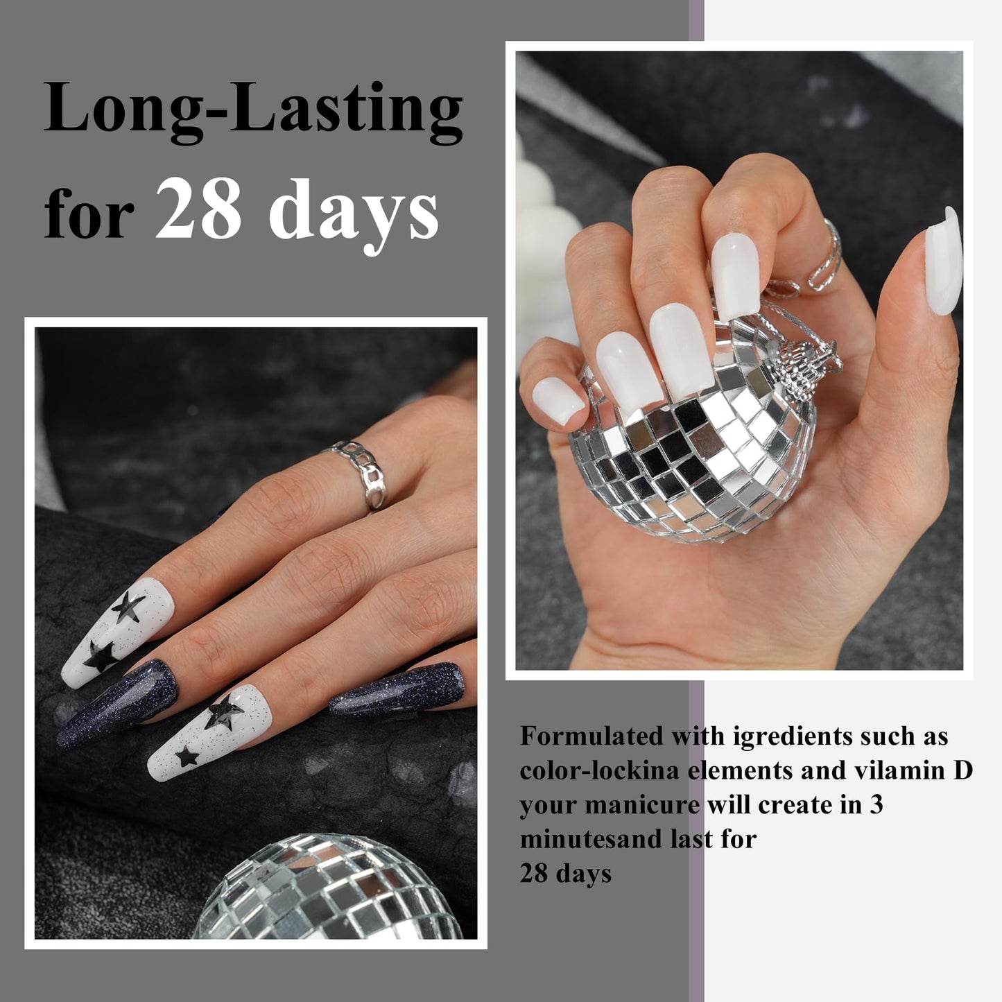 Eodci Dip Powder Nail Kit Starter, 6 Colors Glitter Dark Black White Dipping Powder Kit With Base & Top Coat/Activator/Brush Saver, Nail Art Manicure Salon DIY for Daily at Home Party Gifts for Women