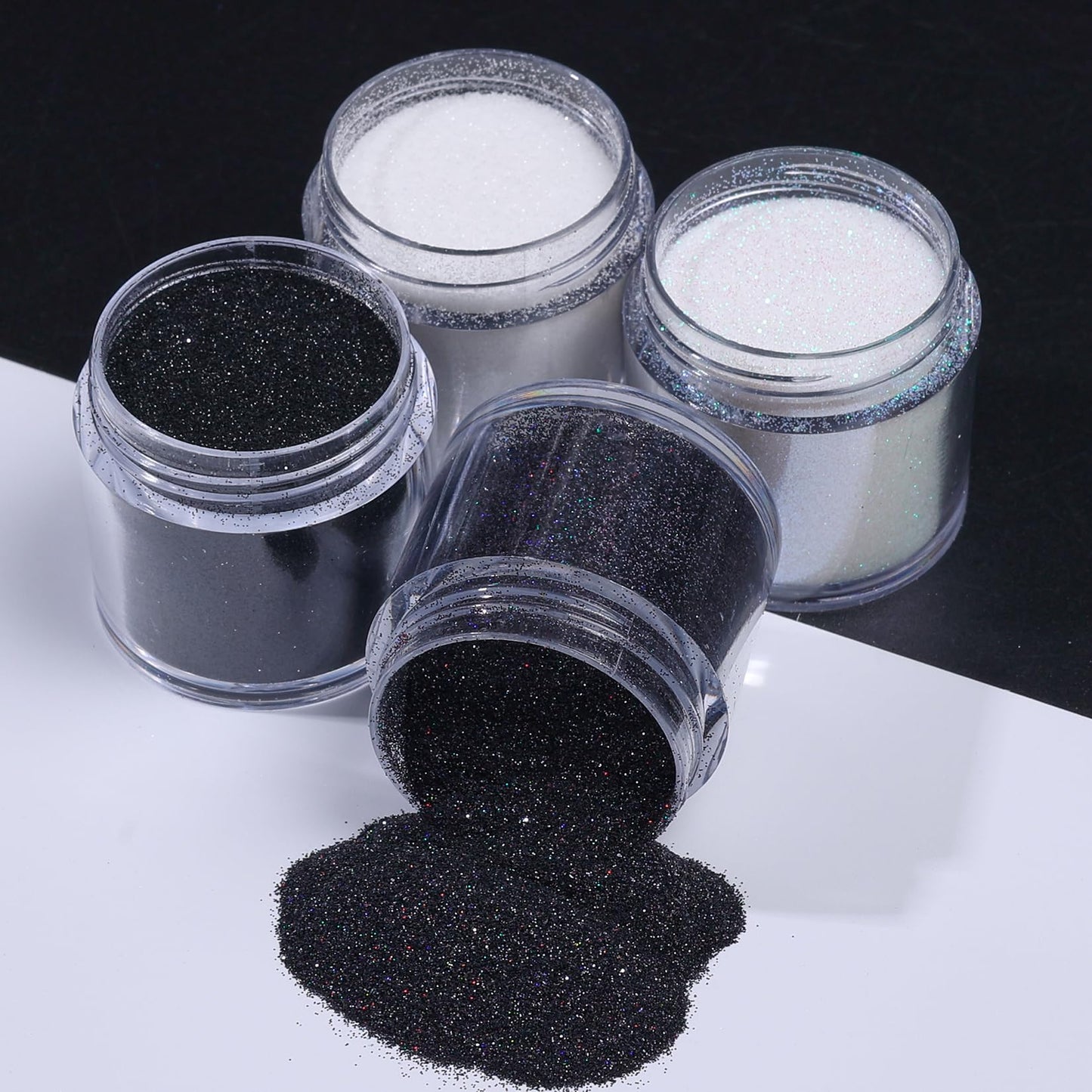 Sugar Glitter Powder for Nails, 4pcs White Black Candy Coat Effect Nail Supplies Fine Dipping Powder Shiny Shimmer Pigment Manicure Nail Glitter Dust Decoration DIY for Valentine's Day Hearts