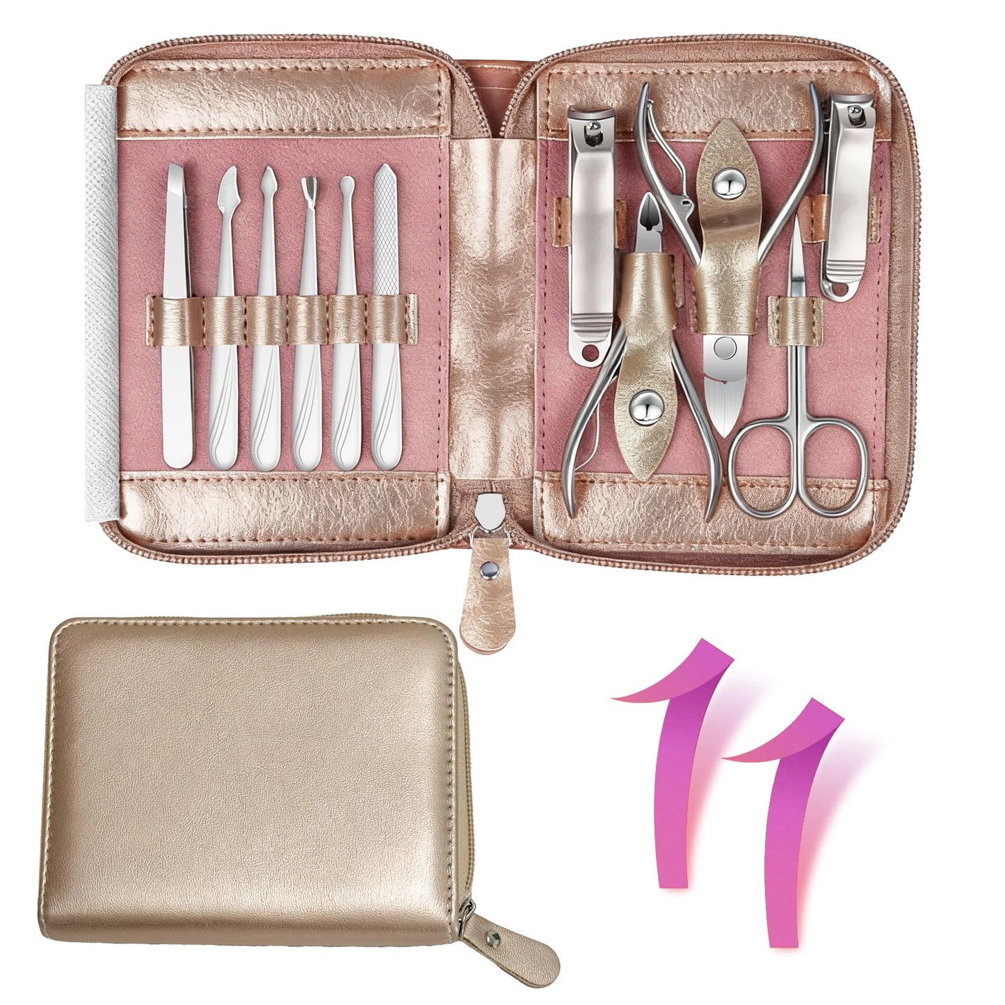 Manicure Set 11 in 1 Stainless Steel Nail Clippers for Men,Manicure Kit for Women,Nail Grooming Kit,Nail Clipper Set,Personal Care Tools(Champagne Colour)