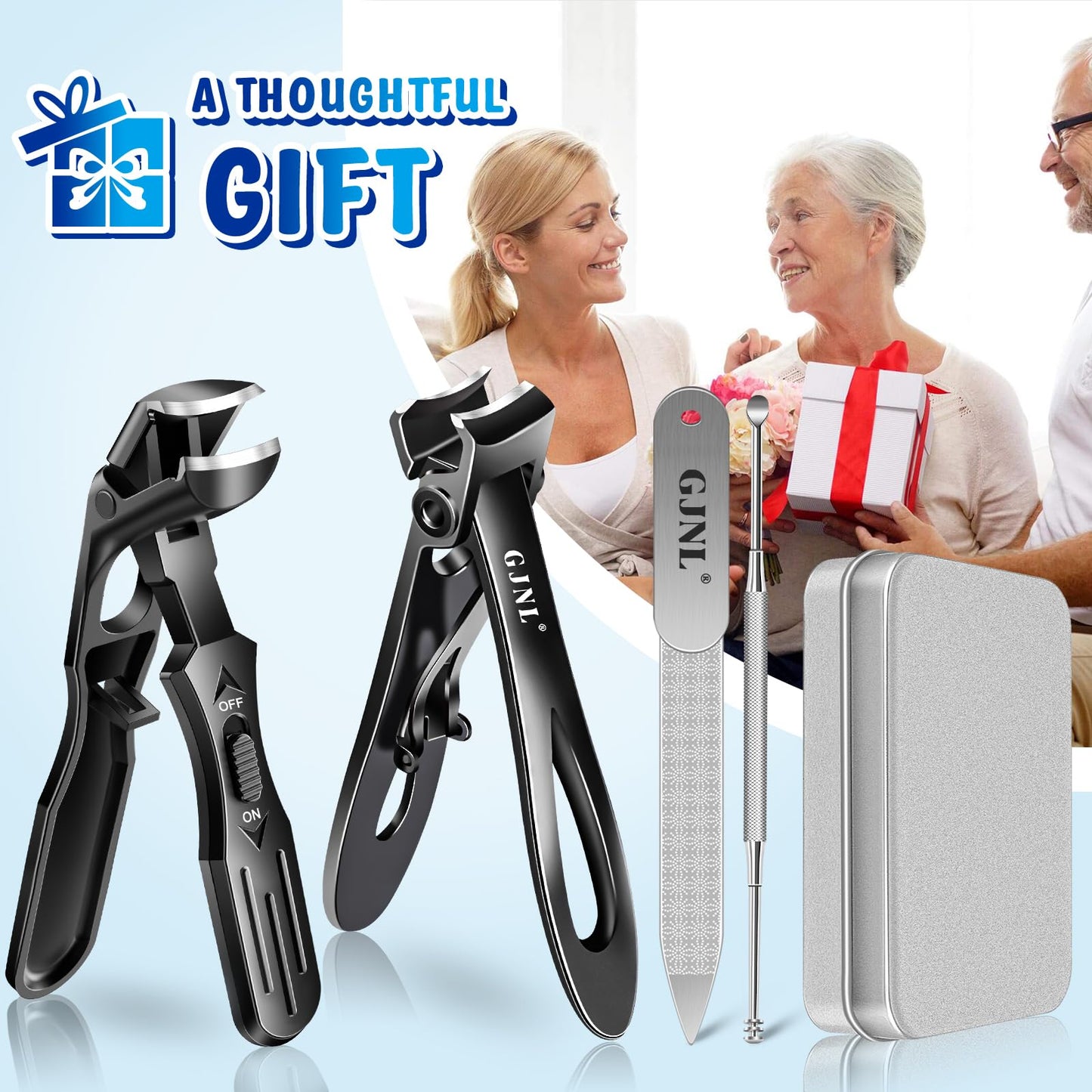 Toenail Clippers for Seniors Thick Toenails, Angled Head Large Toe Nail Clippers for Men, Ultra Wide Jaw Opening Nail Clippers Set, Sharp Heavy Duty Precision Stainless Steel Nail Cutte