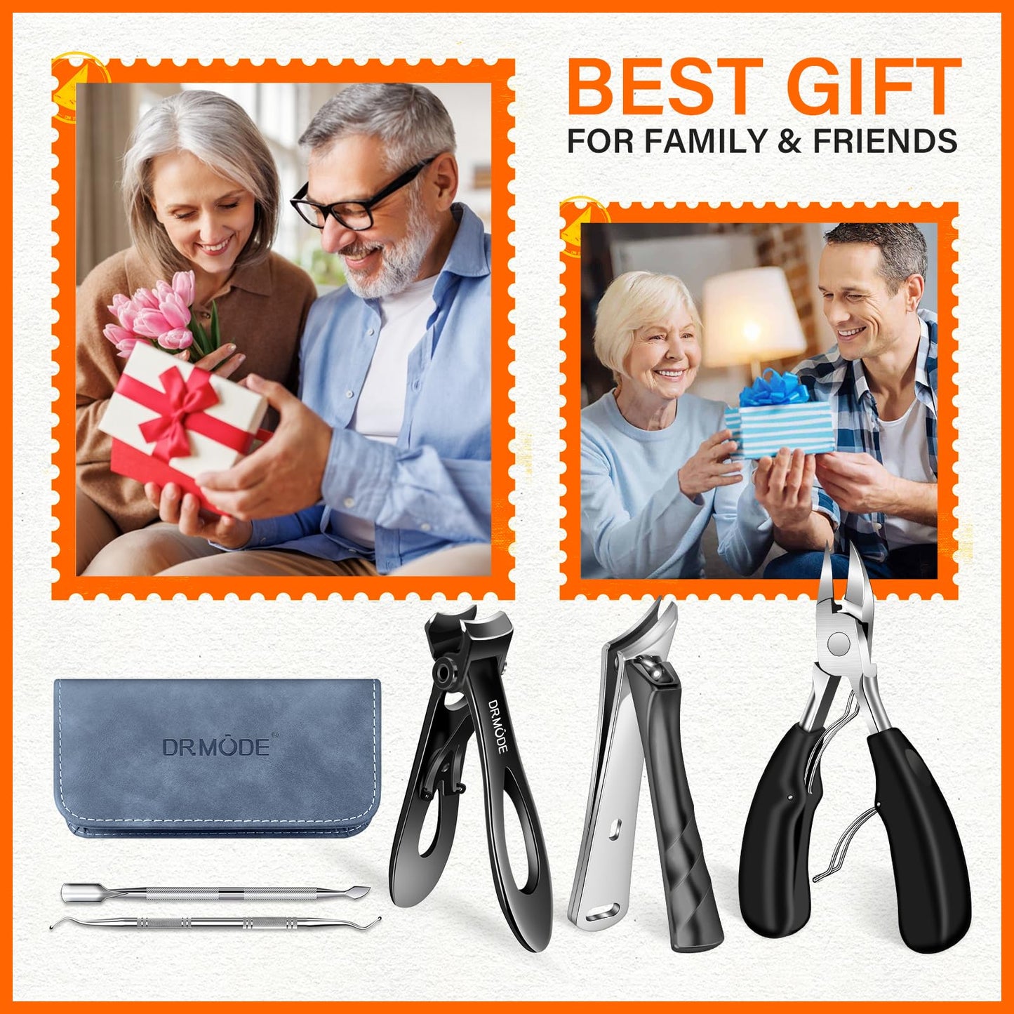 DRMODE Toenail Clippers for Thick Toenails, Long Handled Toe Nail Clippers for Thick Nails for Seniors with Wide Opening, Professional Stainless Steel Slanted Curved Ingrown Toenail Clippers for Men