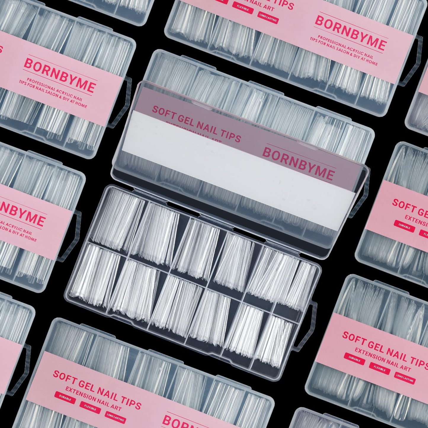 XXXL Half Nail Tips,BORNBYME No C Half Square Nail Tip Long Clear Nail Tips for Acrylic Nail Extension