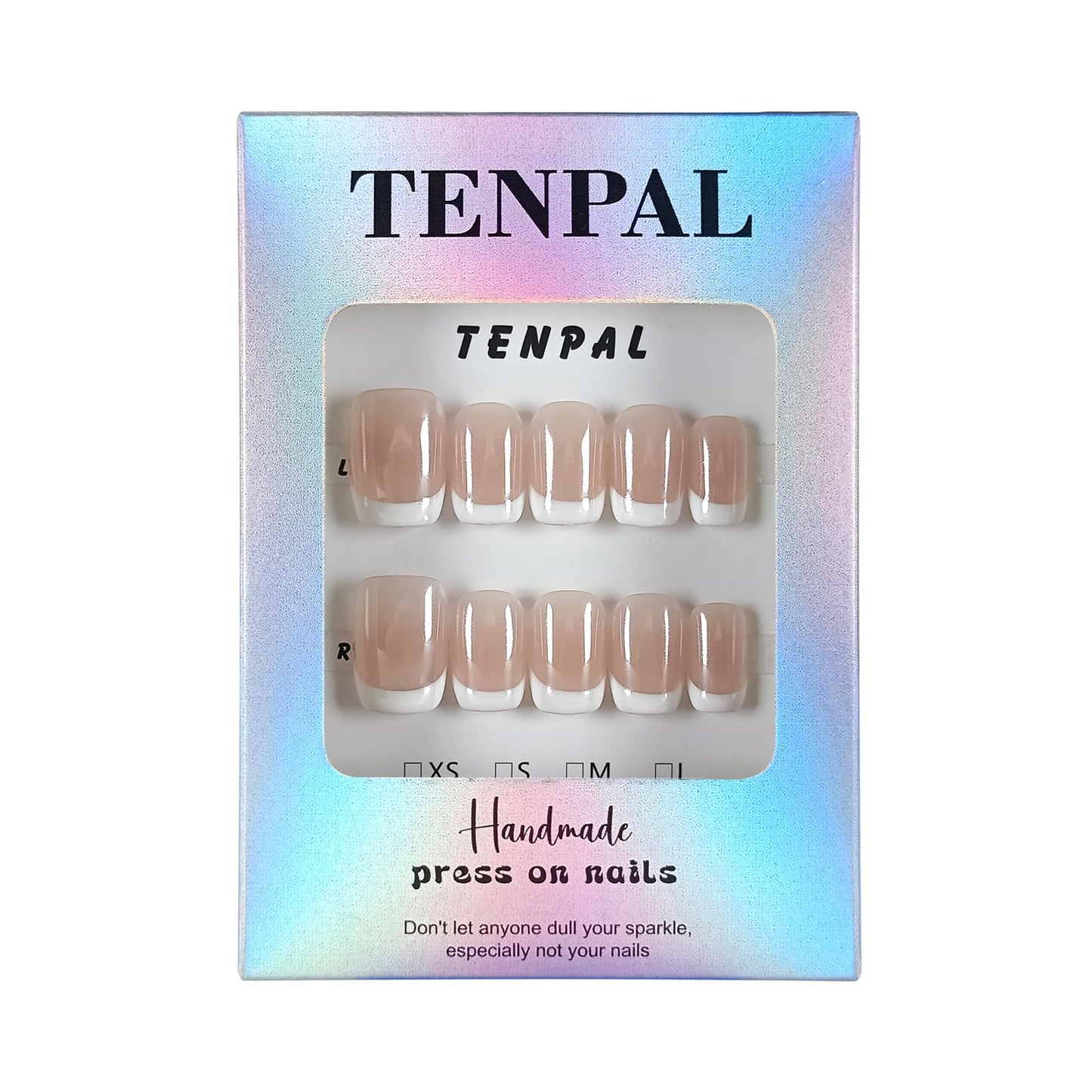TENPAL Aurora White French Tips Press on Nails Short Square Minimalist & Reusable False Nails for Everyday Luxury | Clean Chic Style(M)