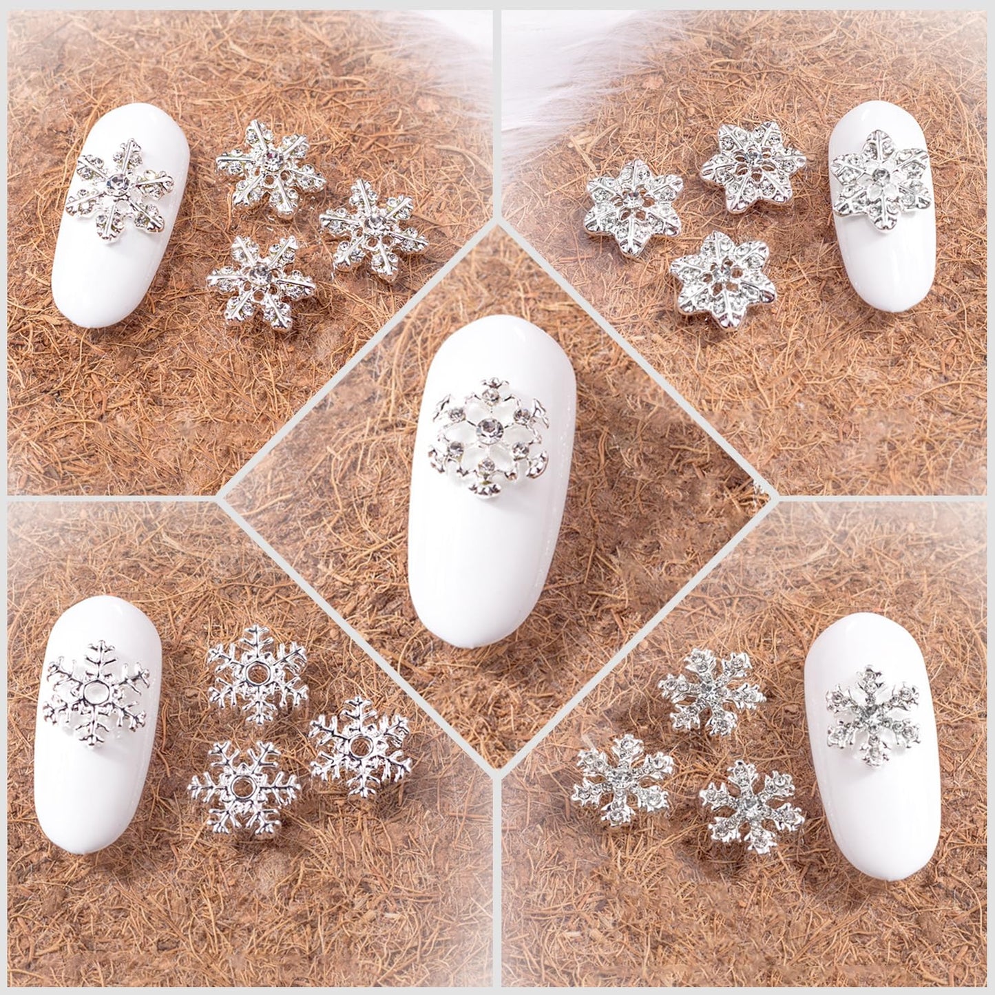 SILPECWEE 36pcs Silver Snowflake Nail Charms Jewels 3D Flat-Back Nail Rhinestone Charms Alloy Christmas Charms for Nails Hollow Nail Studs Nail Art Decoration for DIY Salon Nail Accessories