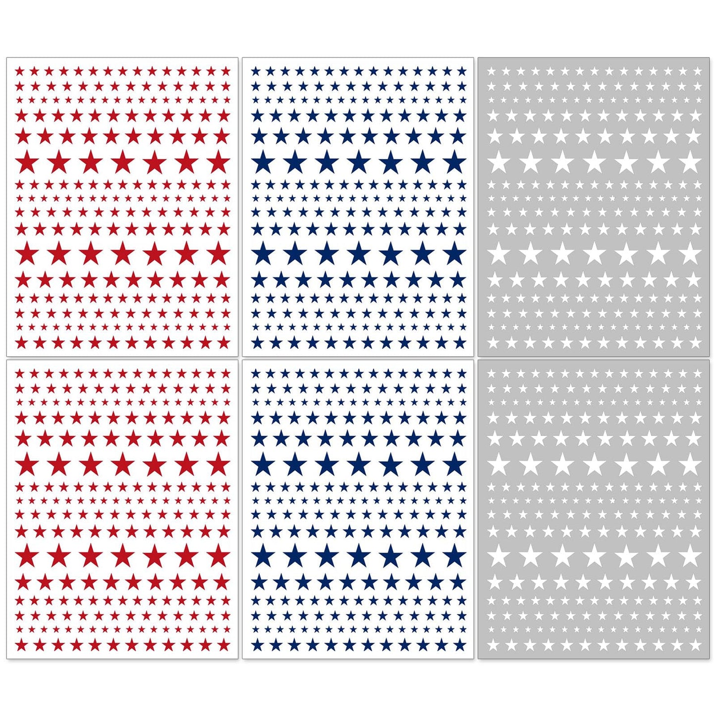 IDDFEVE 4th of July Nail Stickers, Red Blue White Star for Independence Day Patriotic Nail Decals, 3D Design Self-Adhesive USA Flag Star Nail Art (6 Sheets)