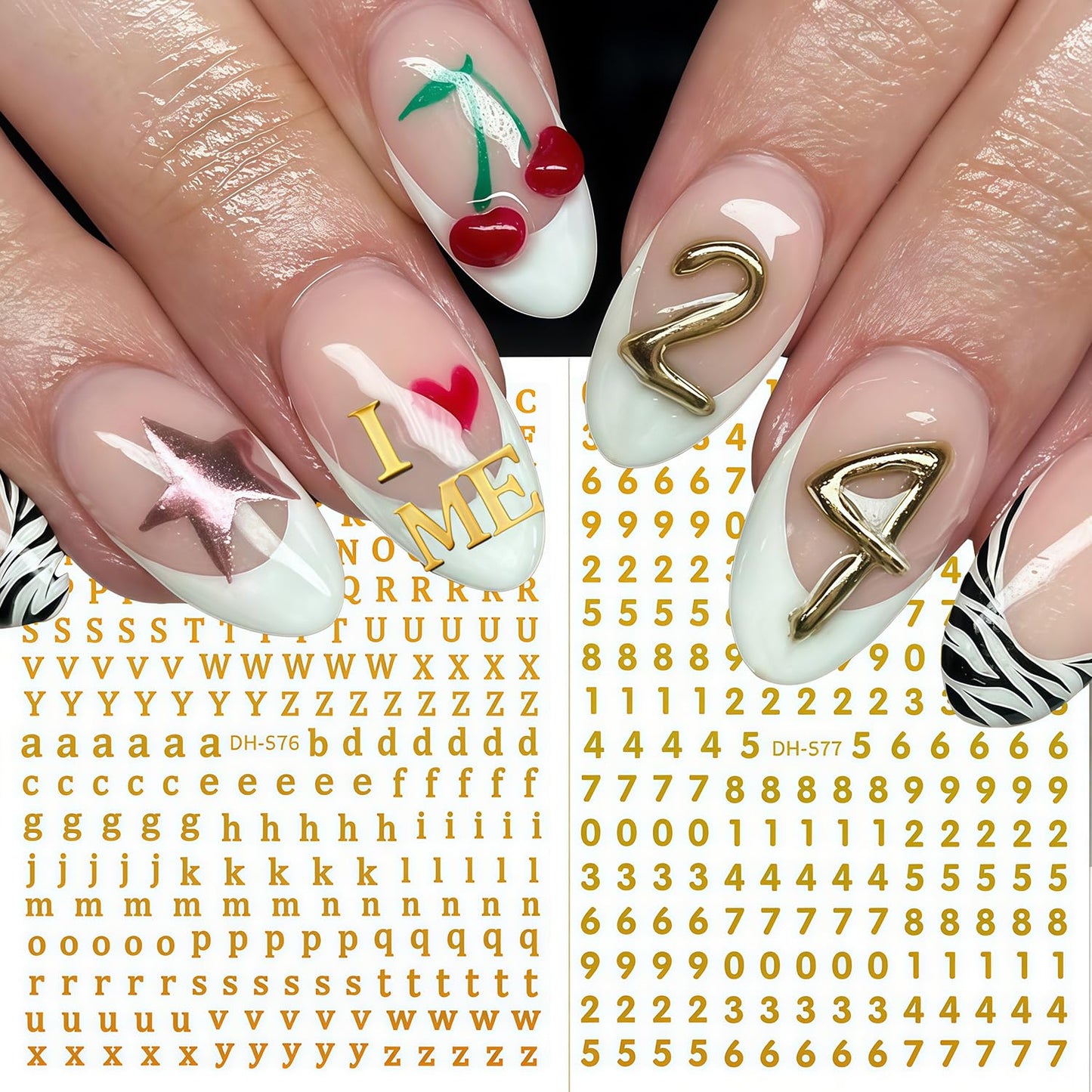 8 Sheets Letter Nail Art Stickers Number Nail Decals 3D Self Adhesive Gold Silver Letters and Numbers Nail Stickers Design Letter Number Mixed Style Decals for Women Daily DIY Manicure Decoration