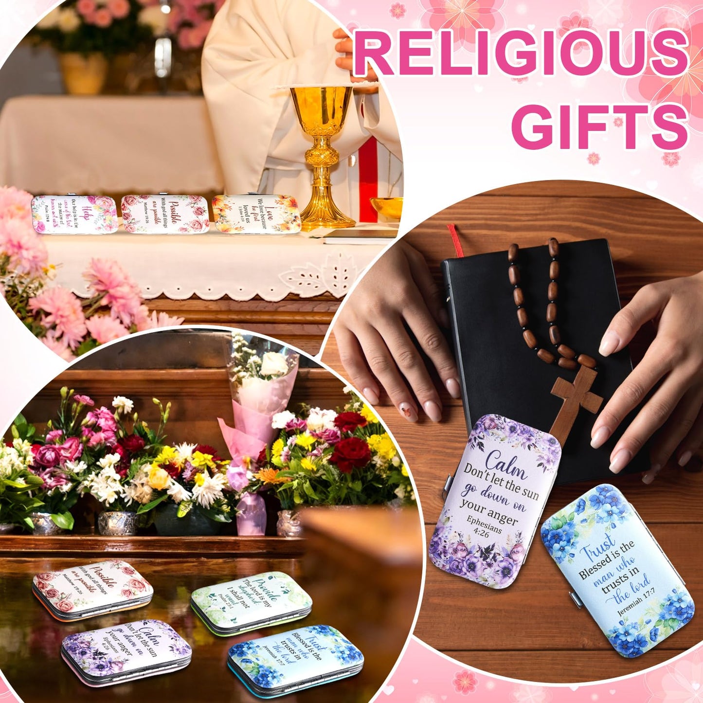 12 Sets Christian Gifts Bulk for Women Religious Nail Clipper Gifts Bible Verse Manicure Kit 8 in 1 Bible Manicure Sets Floral Scripture Stainless Nail Gift for Staff Women Wedding Party Supplies