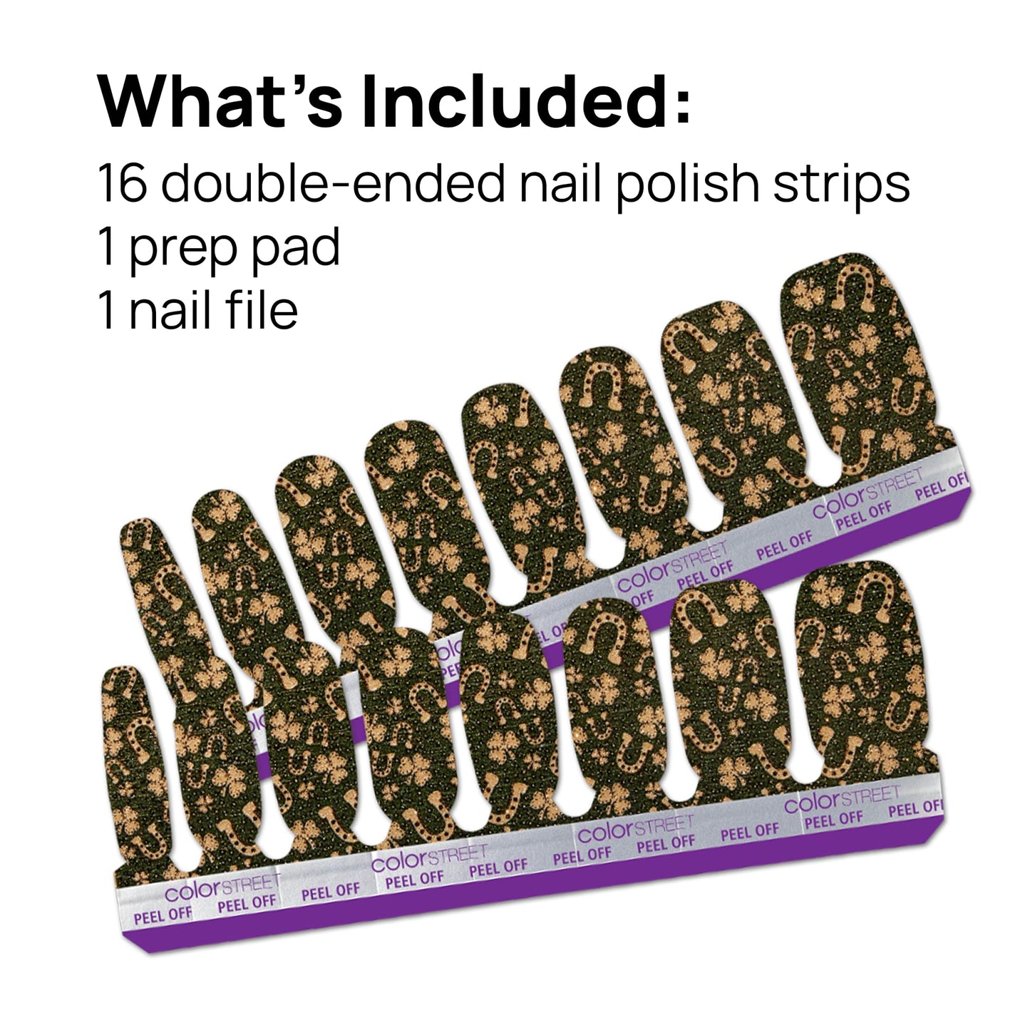 Color Street - Lucky You - Shimmery Deep Green and Gold Design Nail Polish Strips with Glossy Finish, Real Nail Polish Strips, St. Patrick’s Day Manicure Set - 16 Strips