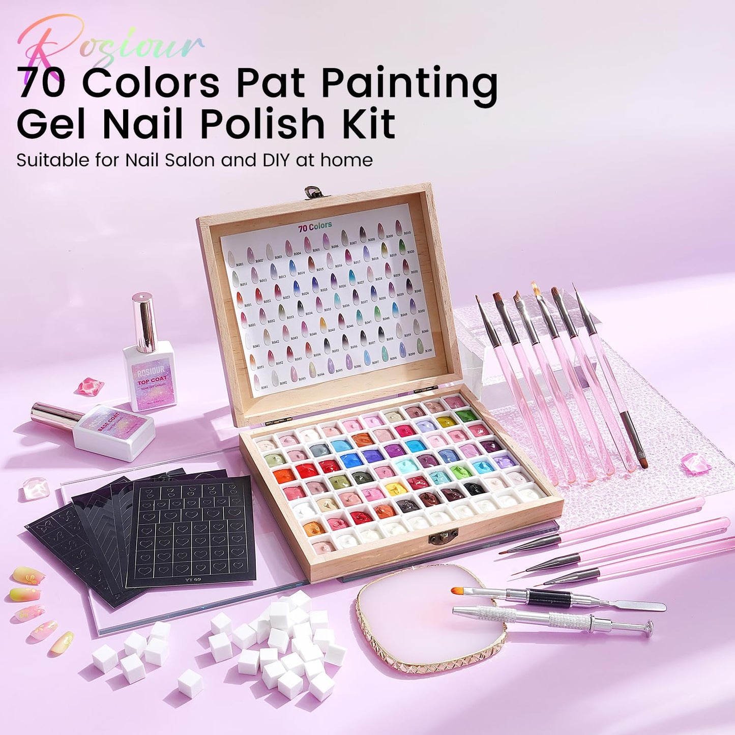 Patting Gel Polish Pallete Kits: 70 Colors Sponge Ombre Gel Pat Paint for Nails- Gradient Painting Nail Palette for Patting French, Blush, Stripper, Aura Nails with Base Top Coat (UV Curing Needed)