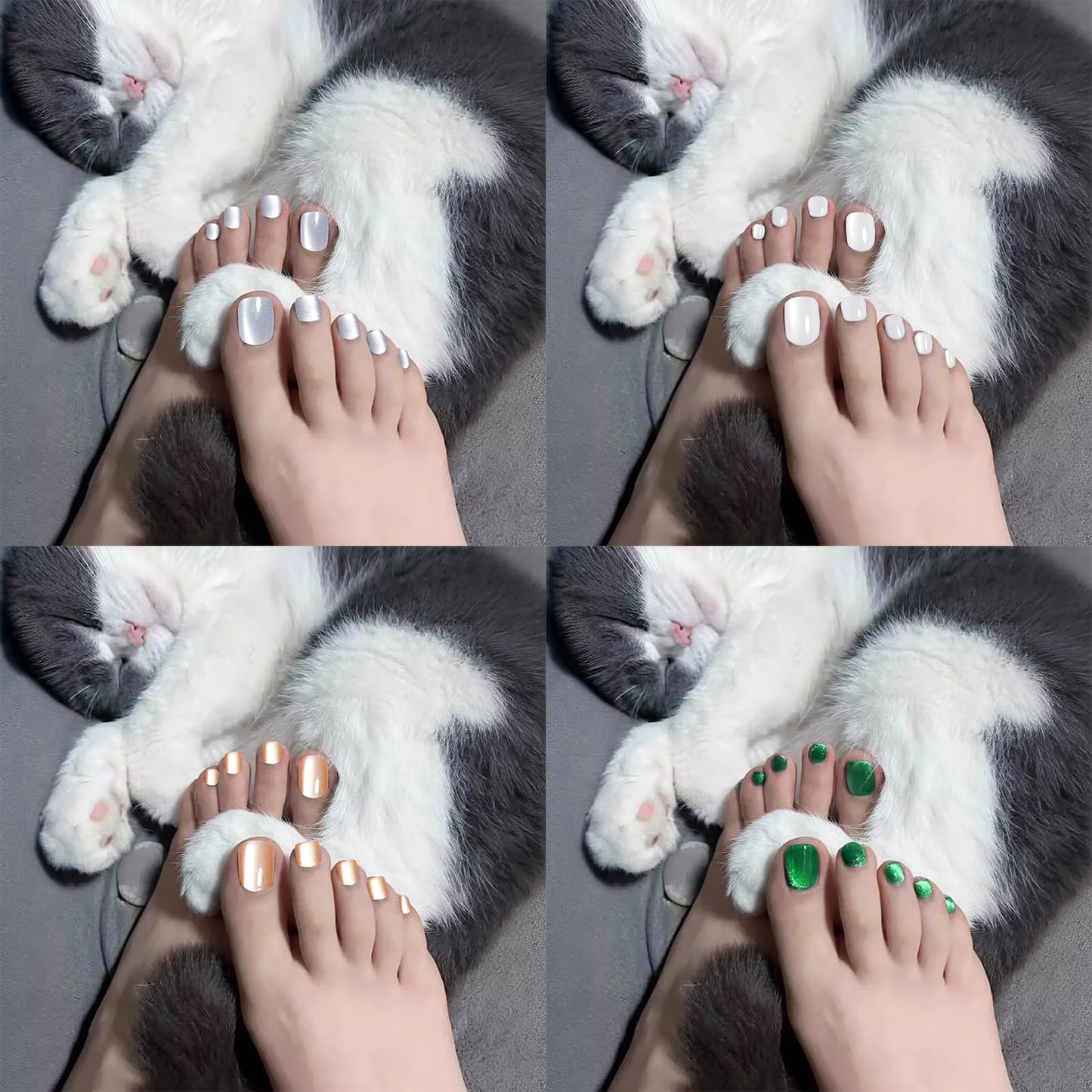 4 Pack Press on Toenails,KKUUOO Short Square Fake Toe Nails,4 Color Summer Press On Toe Nails,shiny Glitter Acrylic Toenails,Full Cover Glossy Stick on Toe Nail for Women Girls 96Pcs