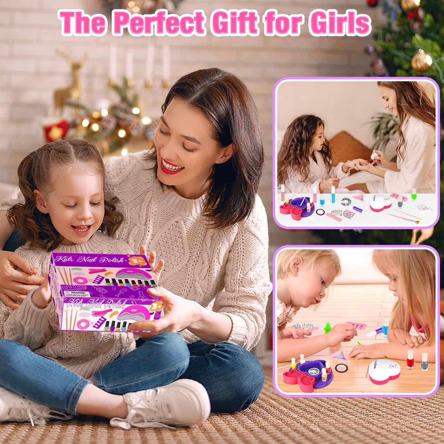 Meaicezli Kids Nail Polish Set for Girls, Nail Art Kit with Nail Dryer, Non-Toxic Nail Polish for Kids with Glitter and Fake Nails, Girl Toys Christmas Birthday Gifts for Girls 8-12