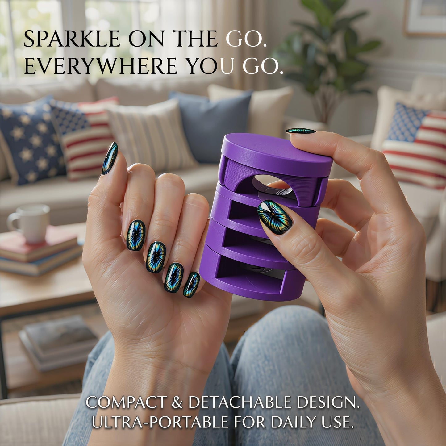 Magnetic Nail Art Tool for Cat Eye Gel Polish, 3D Glass Bead Effect Magnet with Ergonomic Finger Rest, Strong Neodymium Magnet for DIY Salon Manicure, Fits All Nail (Purple)