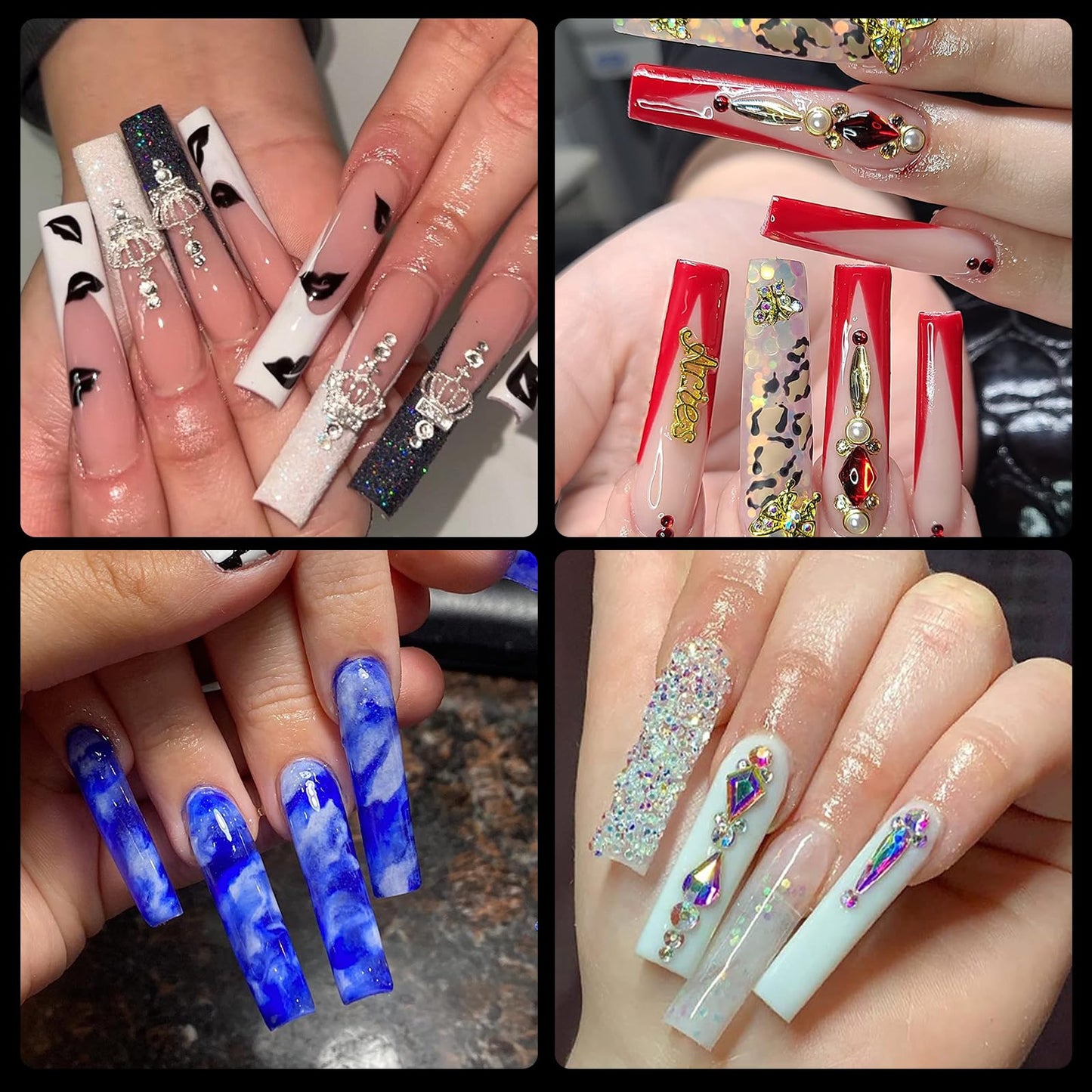 LoveOurHome 240pc XXL Soft Gel Nail Tips Extra Long Clear Fake Nails C Curve Acrylic Nails Half Cover Square Nail Tip Artificial Fingernail False Nails 12 Sizes for Gel Nail Extension