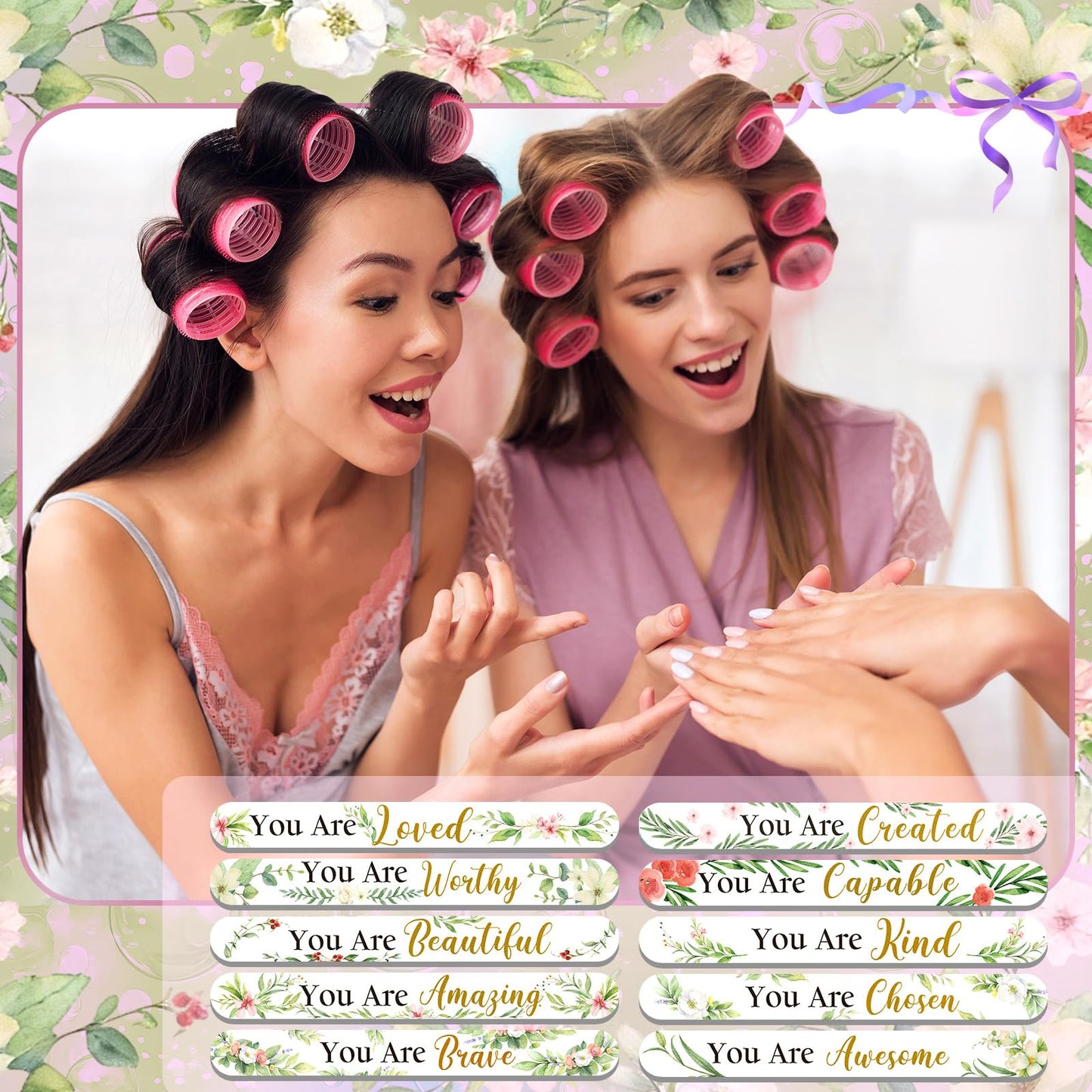 Therwen 50 Pcs Mothers Day Gifts Bulk Floral Christian Nail File Small Mom Women Church Gift Bulk Double Sided Emery Board Nail File Tool for Mother's Supply(Green Leaves Inspirational)