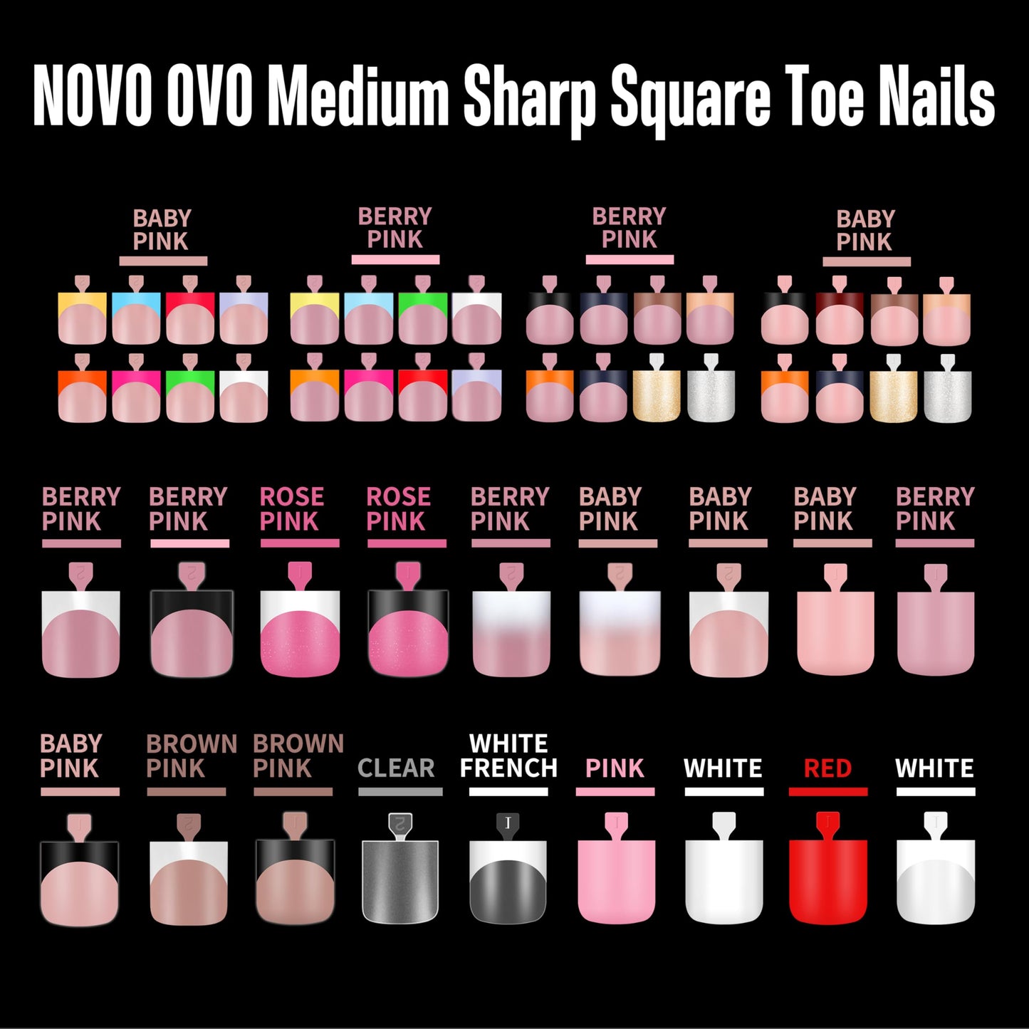 NOVO OVO Square Toe Nail Tips French Tip Press on - 240Pcs Soft Gel X 15 Sizes, Pre-Designed Milky White Sharp Square Toes, Medium Full Cover Wide. Need Builder Gel Top Coat for Acrylic Extension