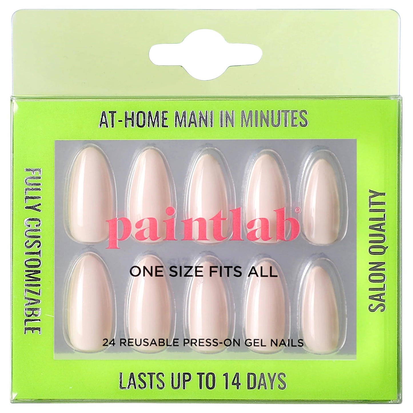 PaintLab Press On Nails - Nude Heels Almond Fake Nails, 24 Nails in 12 Sizes with Glue, Reusable Salon Quality Press On Nails