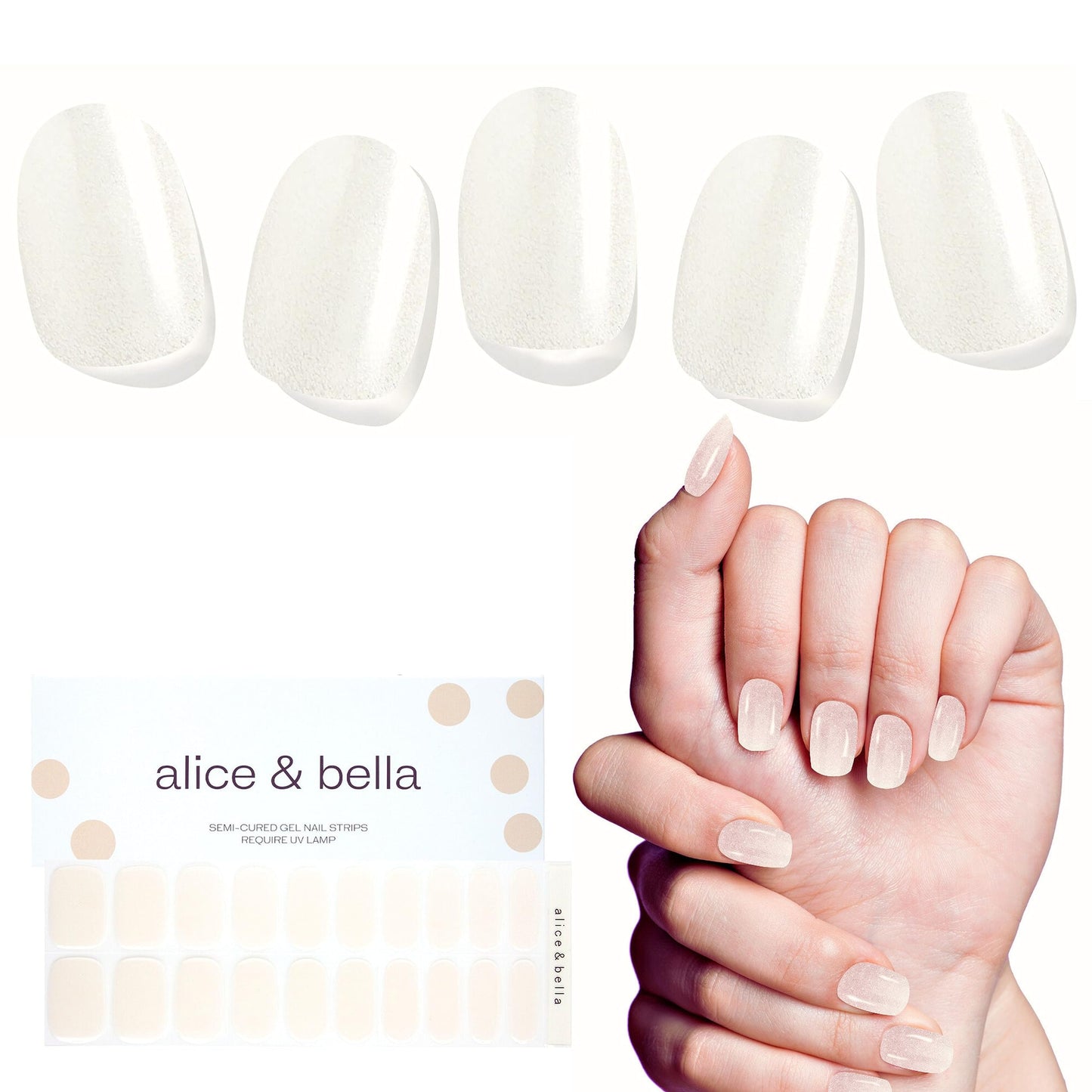 ALICE & BELLA Semi Cured Gel Nail Strips-20 PCS Shimmering Glazed White Semi-Transparent Nail Strengthening Gel Stickers, Use with UV Light Lamp, Salon Quality Manicure Wraps (Glazed Orchid)
