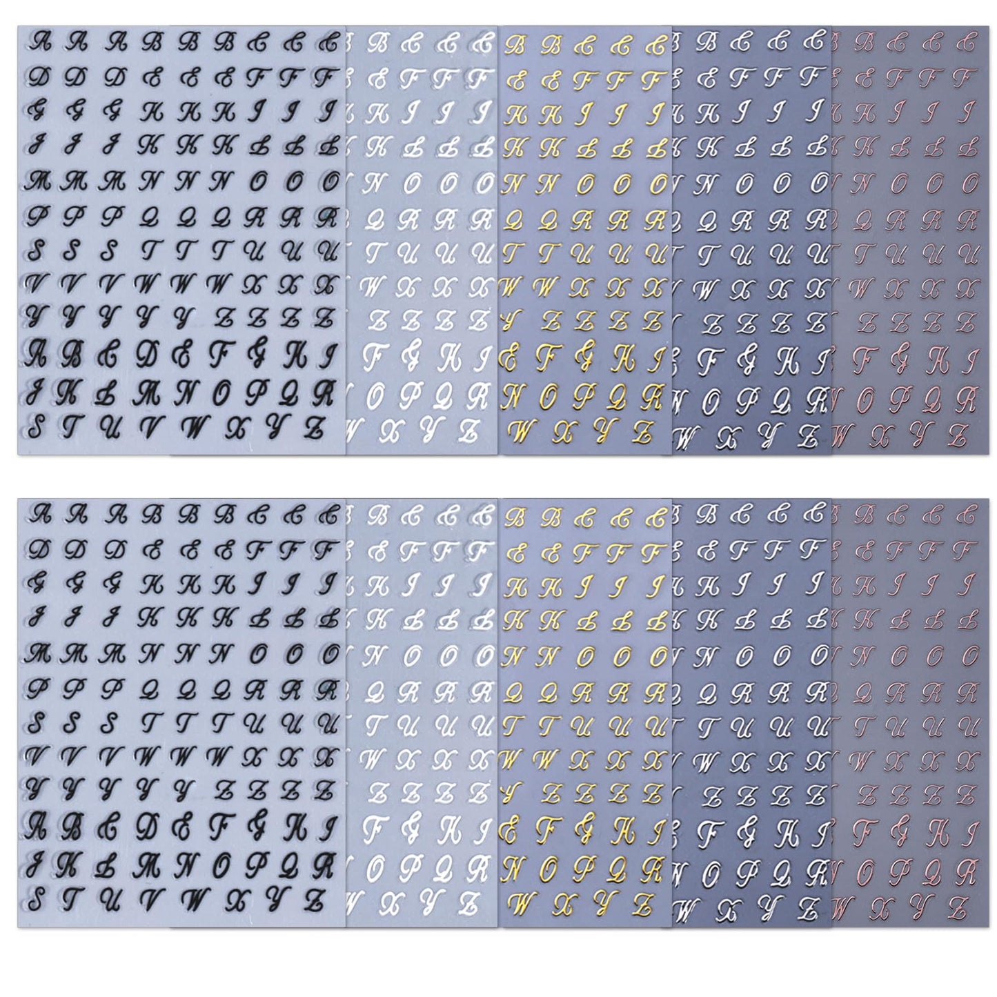 IDDFEVE 10 Sheets Letter Nail Art Stickers - 3D Handwritten Old English Alphabet Nail Decals for DIY Acrylic Manicure Nail Decorations