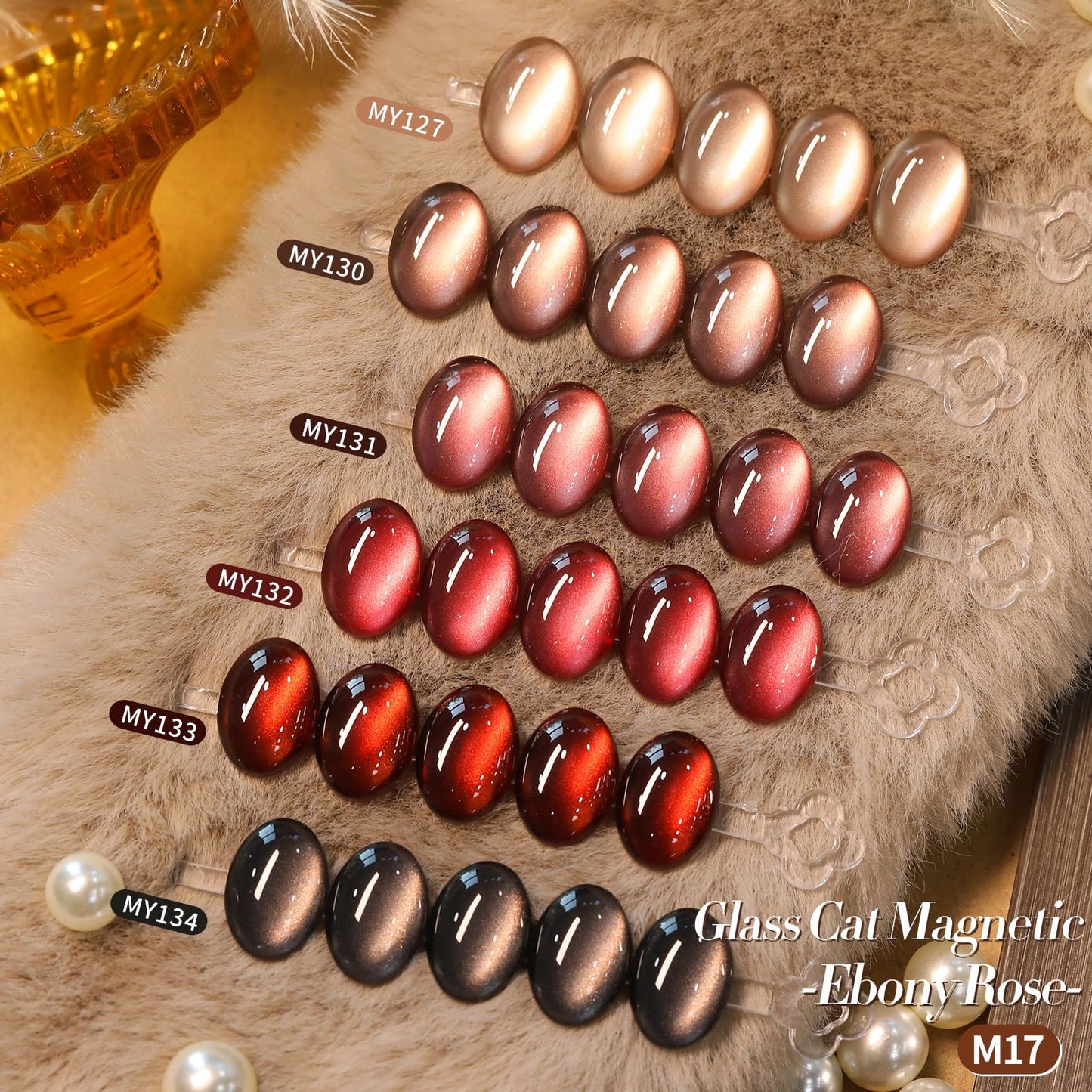 BORN PRETTY Cat Magnetic Eye Gel Nail Polish,Jelly Glass Crystal Brown Burgundy Wine Bloody Red Black Magnetic Gel Polish,Fall Winter Glitter Soak Off Nail Polish Art Salon Manicure Home Gift 7ML 6pcs