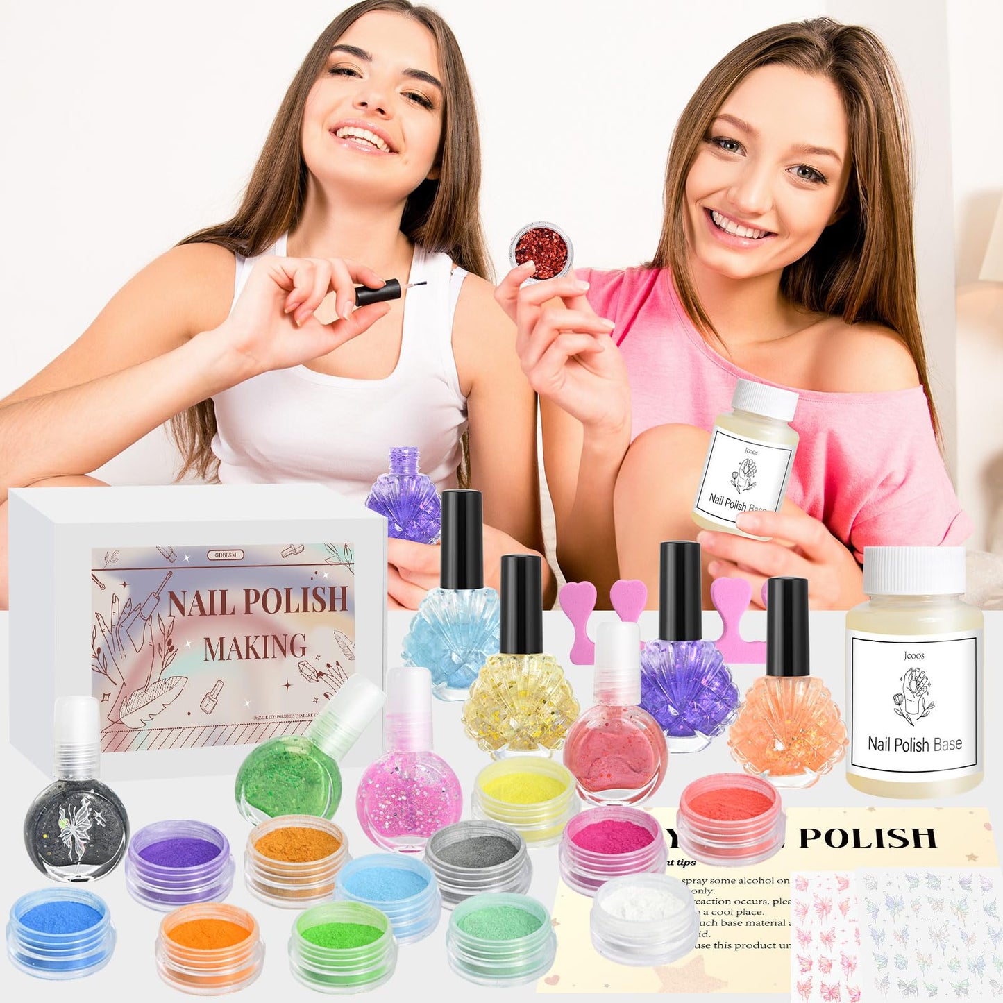 Gdblsm Gel Nail Polish Making Kit- 49Pcs DIY Nail Art Kit for Beginners, Make Your Own Nail Polish, Glitter Gel Polish Set with Empty Bottles, 24 Pigment, Fun Fingernail Polish Kit, Gift for Women