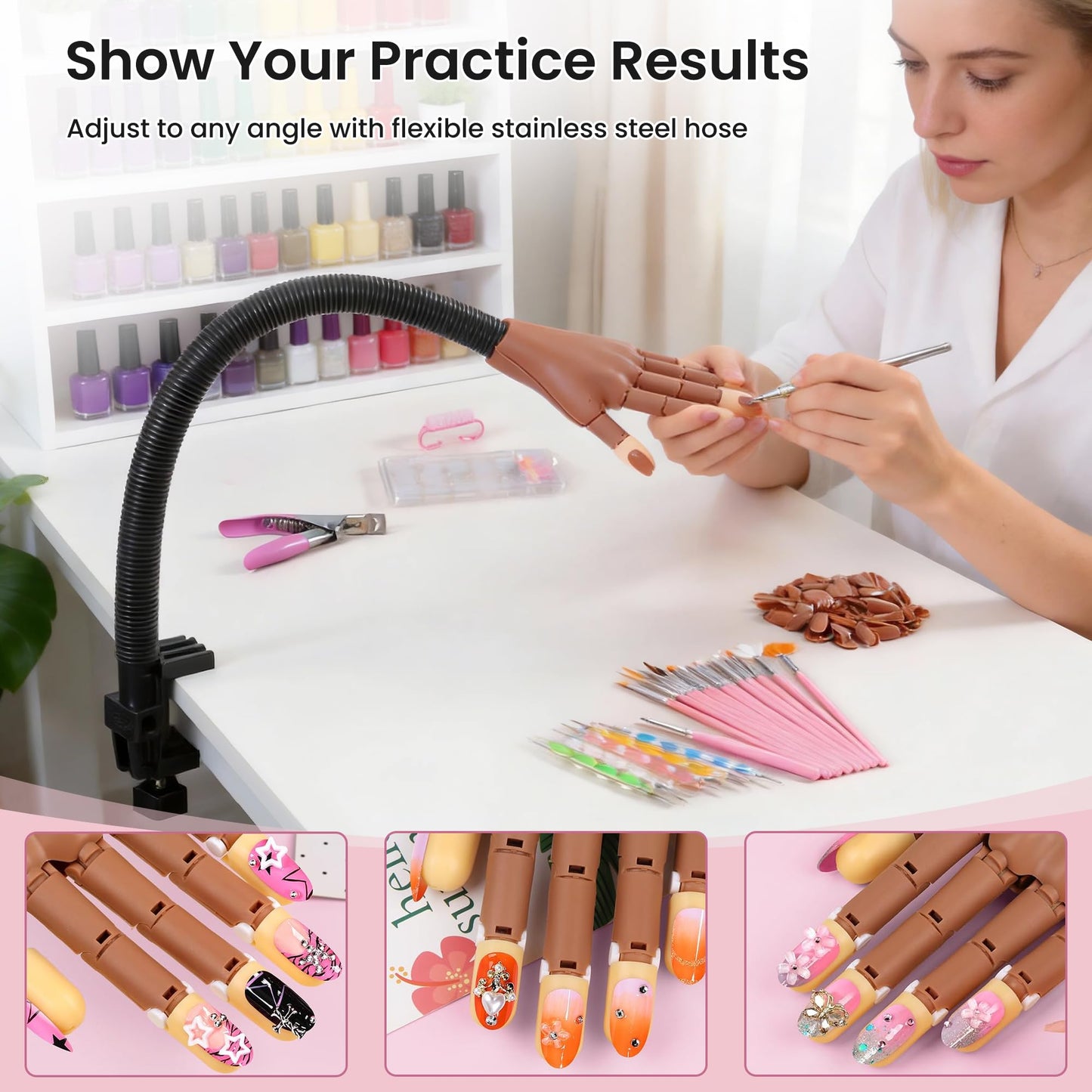 Rolybag Practice Hand for Acrylic Nails, Magnetic Nail Practice Hands, Mannequin Hand for Nails Kit for Beginners, Movable Flexible Fake Hand with 200PCS Nail Tips, Brush, File and Clipper