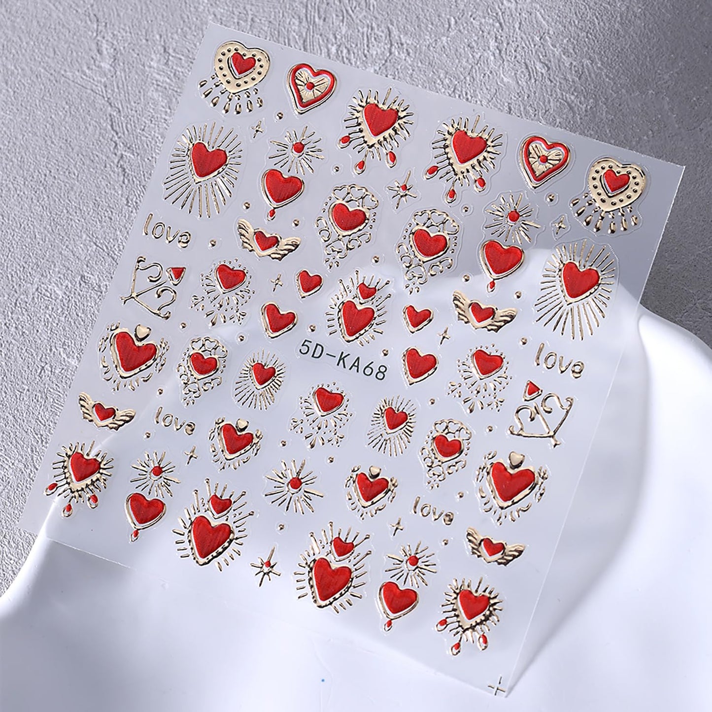 2 Sheets Red Heart Nail Stickers 3D Self-Adhesive Gold Silver Nail Decals Sun Moon Star Nail Stickers Bohemia Manicure Decorations for Women