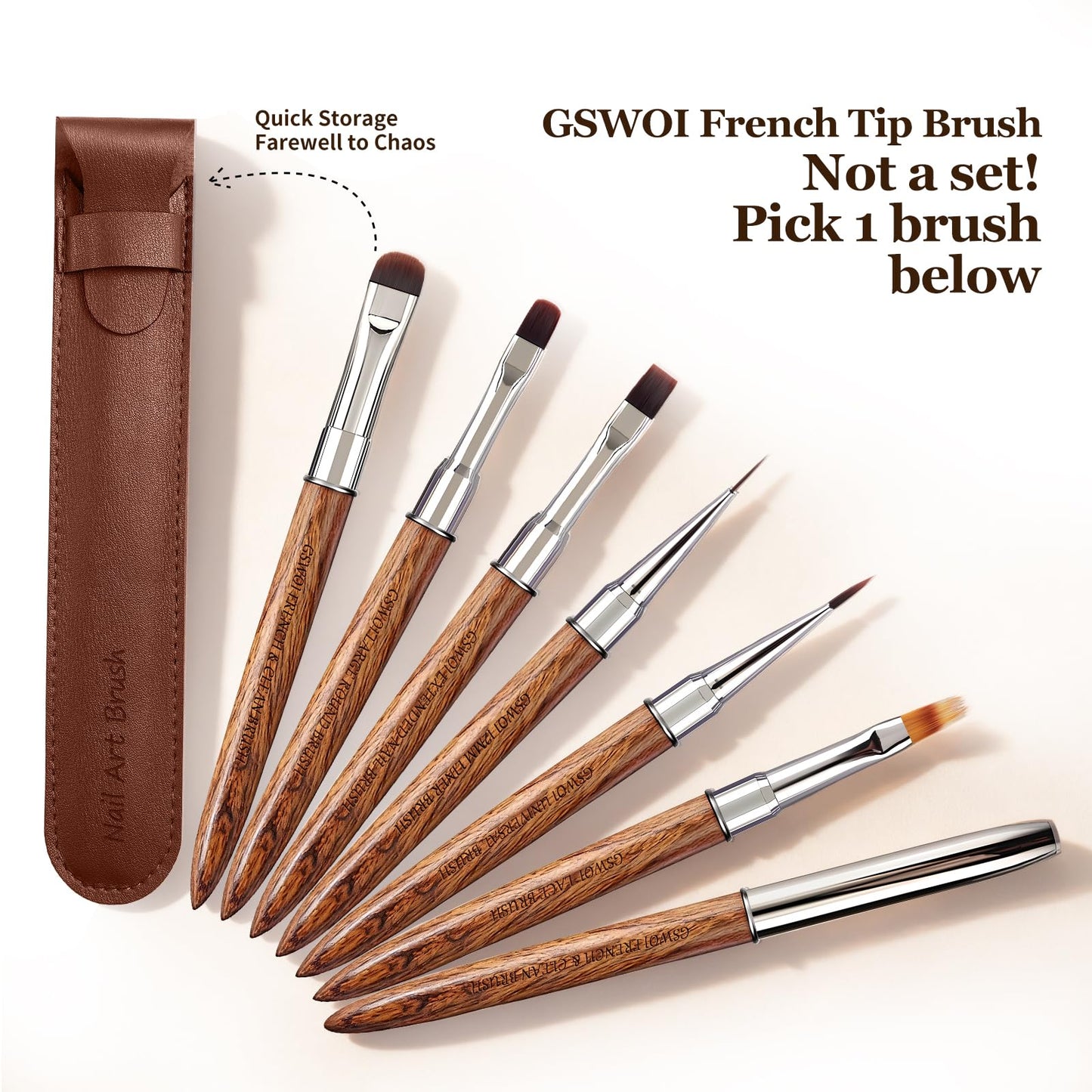 Nail Brush for French Tips and Clean Up | Gel Polish Brush with Wooden Handle & Storage Pouch (French Tip Brush(F18))