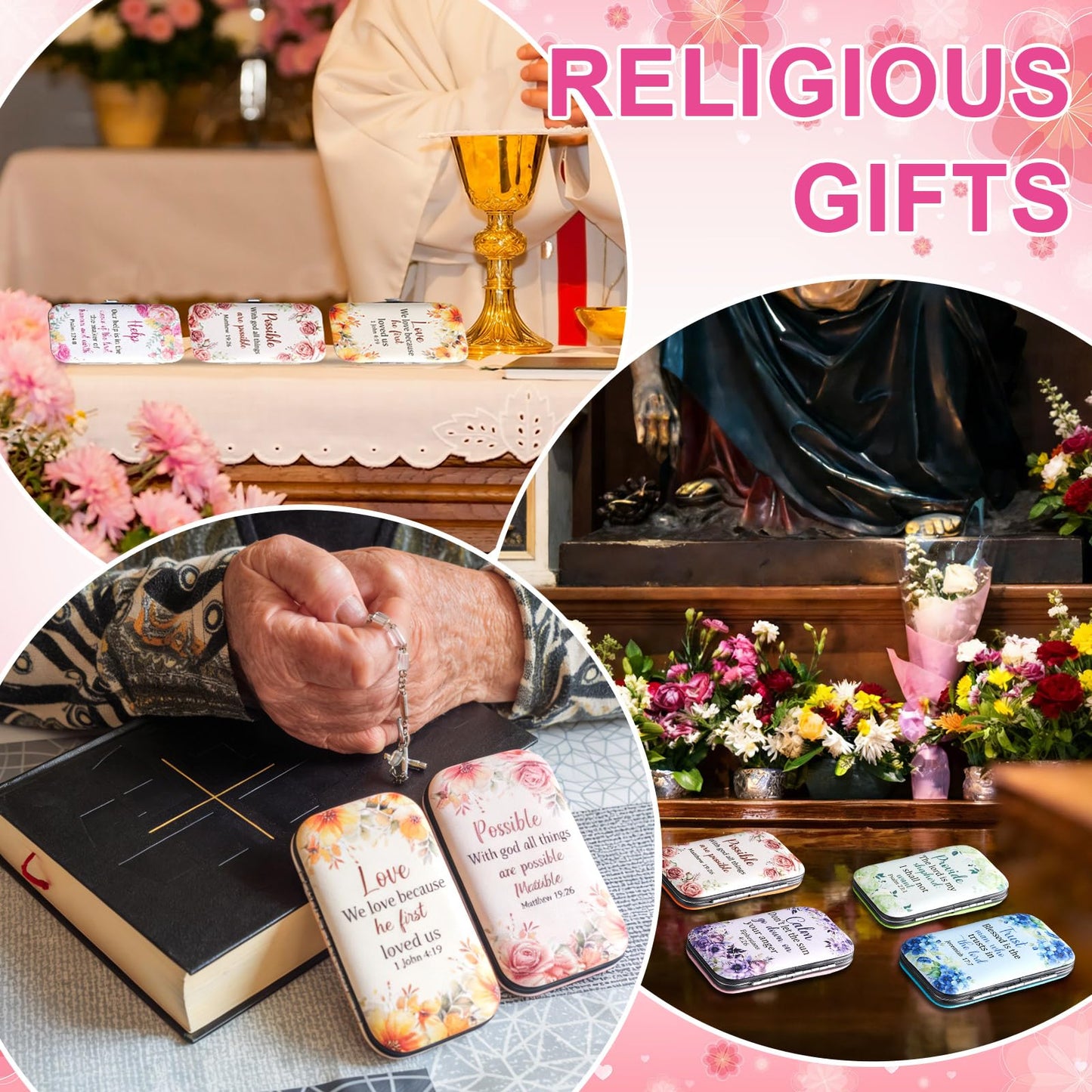 6 Sets Christian Gifts Bulk for Women Bible Verse Manicure Kit Religious Nail Clipper Gifts Floral Scripture Stainless Nail Gift 8 in 1 Church Bible Manicure Sets for Staff Women Party Supplies