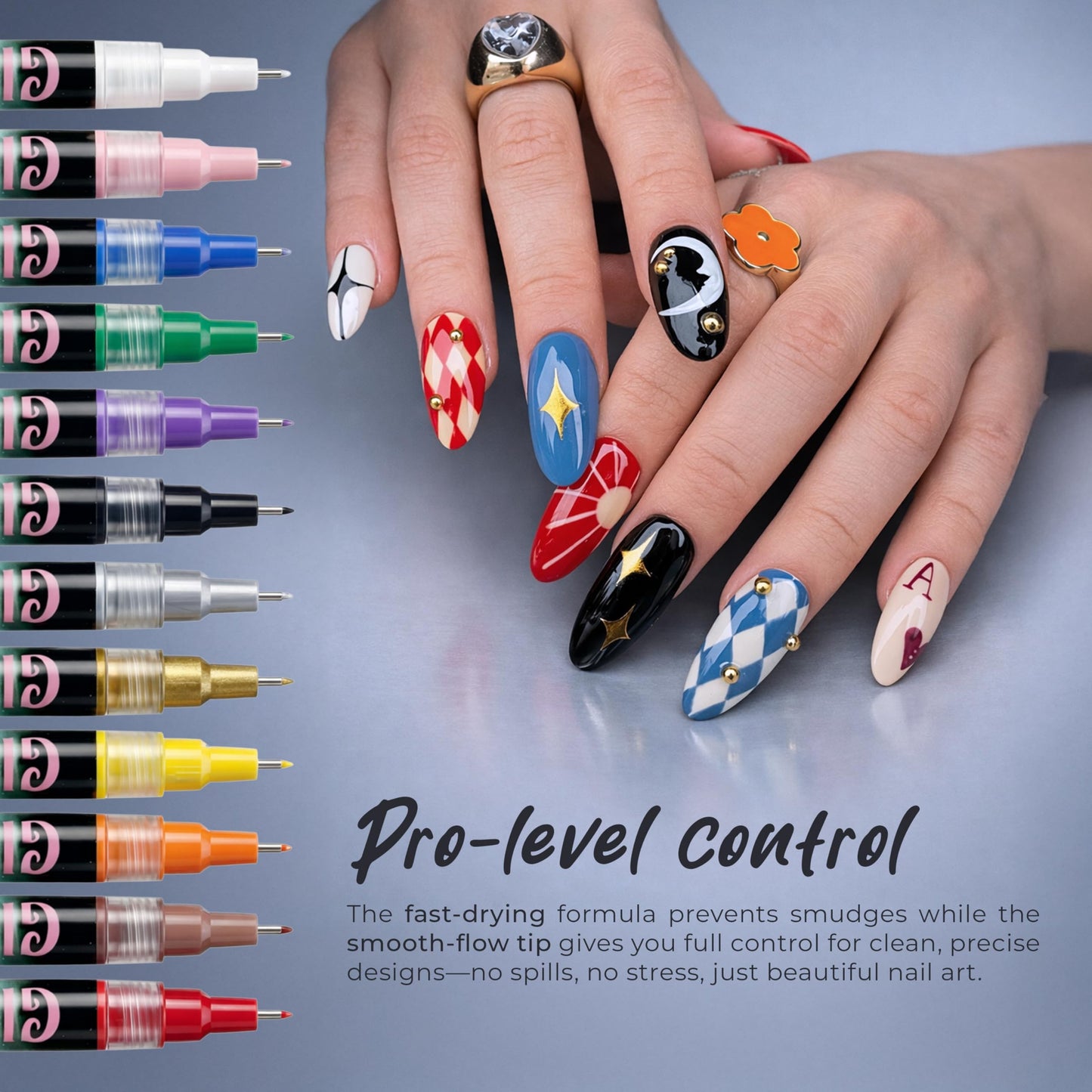 GIDEROS Nail Art Markers, 0.5mm Polish Pens & Easy Control 12 Colors 3D Nail Art Kit for DIY, Nail Art Brushes, Professionals & Beginners
