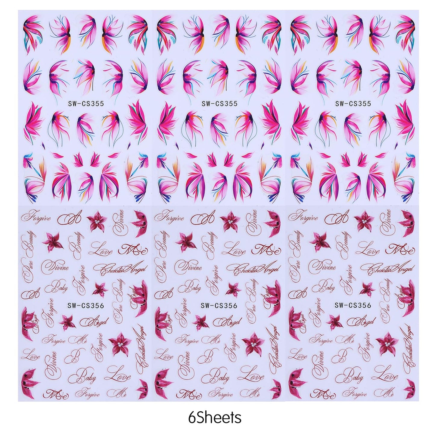 Flowers Nail Art Stickers Retro Cherry Blossom Petals Nail Art Decals 6Sheets 3D Self-Adhesive Lavender Floral Nail Stickers Purple Flower Letter Nail Decals for Women Summer Manicure Decorations
