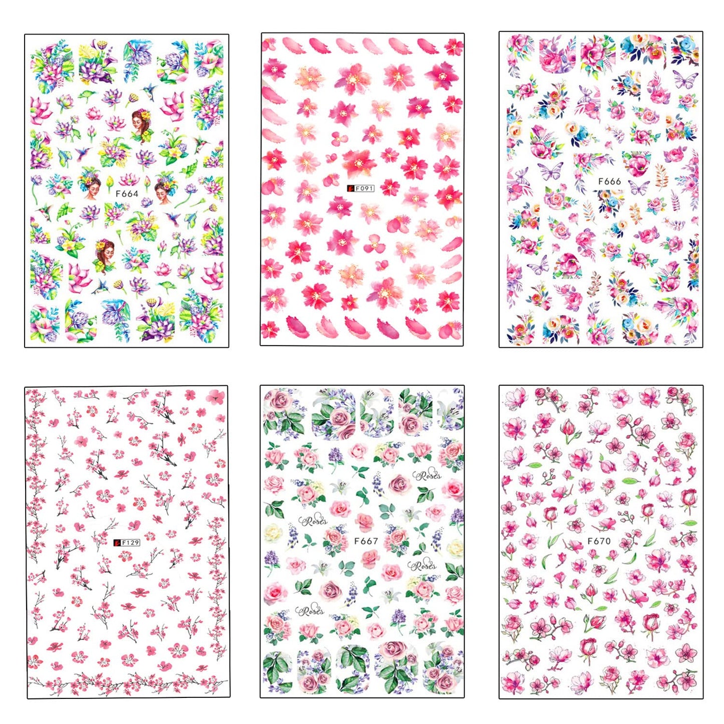 Flowers 3D Nail Decals Art Design - Holographic Peach Plum Blossom Lotus - Self-Adhesive Sticker Decoration for Women Manicure Tips Acrylic DIY Nails Art Supplies