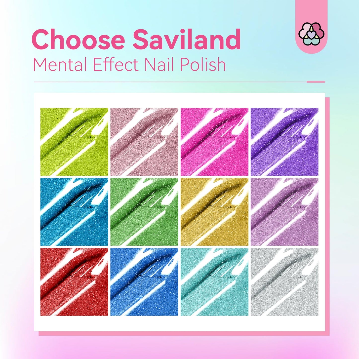 SAVILAND Mirror Quick Dry Nail Polish Set: Chrome Metallic Holographic Nails Polish Kit Gold Sliver Air Dry 14 Pcs Regular Nail Polish with Base and Top Coat DIY Art Salon Home Gift for Women
