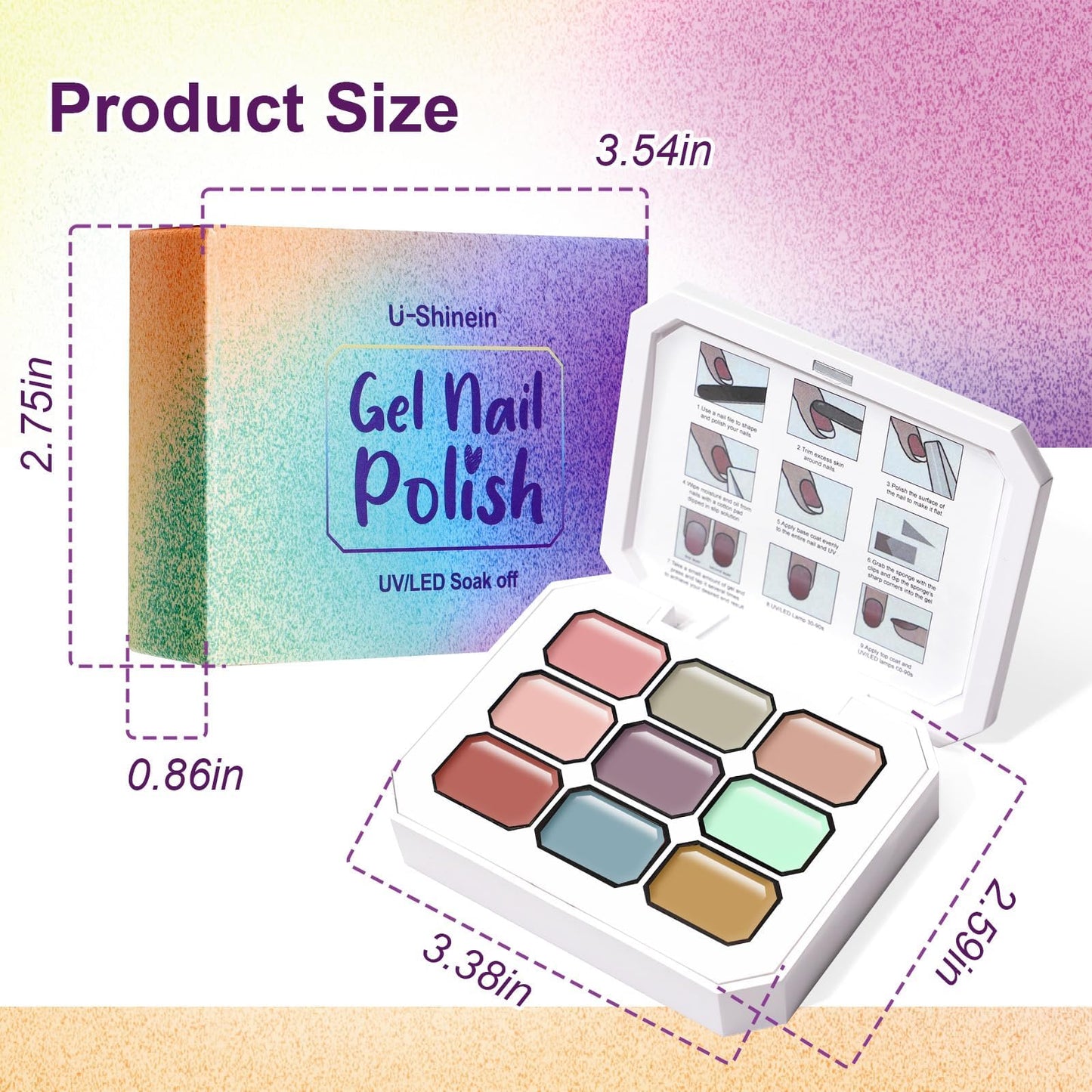 U-Shinein Gradient Painting Gel, 9 Colors Ombre Gel Nail Polish for Pigment Pat Nails Aura Nails French Manicure Soak Off UV Long-lasting Home Salon DIY Nail Art Monet’s Garden