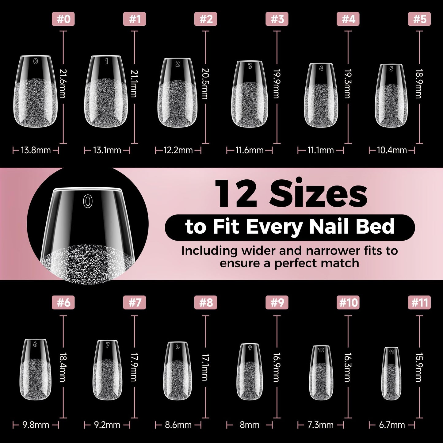 Luckyfairy Short Coffin Fake Nails, 240pcs Soft Gel Pre-Filed Acrylic Short Ballerina Nail Tips, Half Matte Full Cover Clear Press on Flase Nail Tips for Nail Extension Home DIY 12 Sizes Gelly Tips