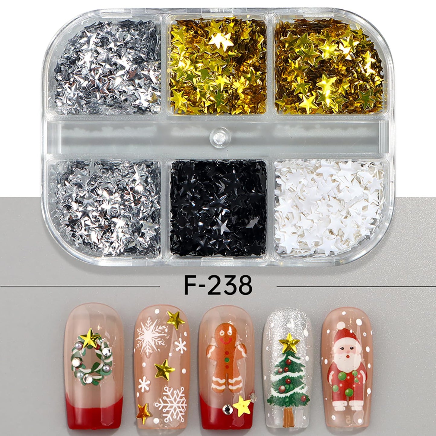 Christmas Nail Art Sequins 3D Stereo Stars Glitter Sequins Black White Gold Silver Star Nail Art Glitter Flakes Charistmas Day Nail Decorations Supplies Winter DIY Manicure Accessories for Women