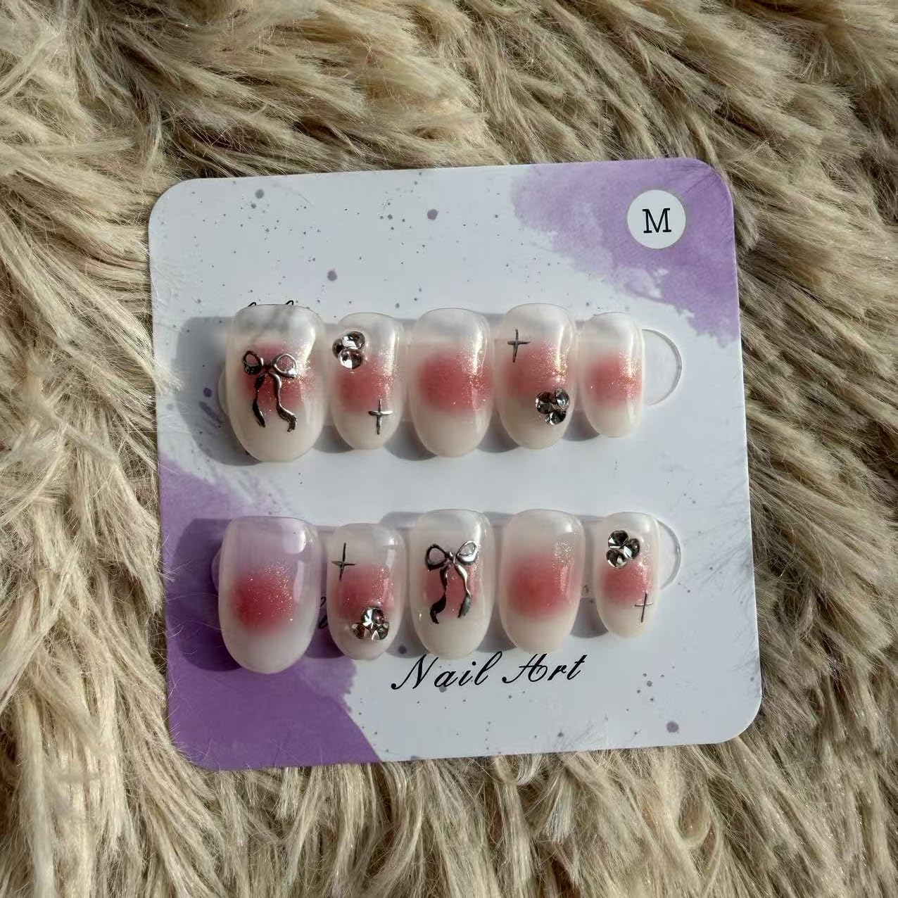 Handmade Wearing Armor Light Pink High end Style Atmosphere Bow Three dimensional Short Relief Nail Patch Medium Size