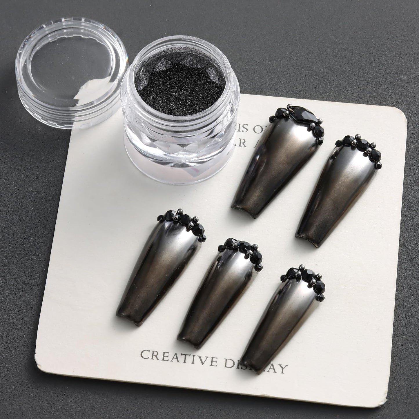 Furtherpretty Black Silver Bronze Chrome Nail Powder Set, Gunmetal Chrome Pigments for Goth Armor Nails, Metallic Mirror Effect Nail Powder for Y2K Punk Nail Art & Manicure Decoration Accessories