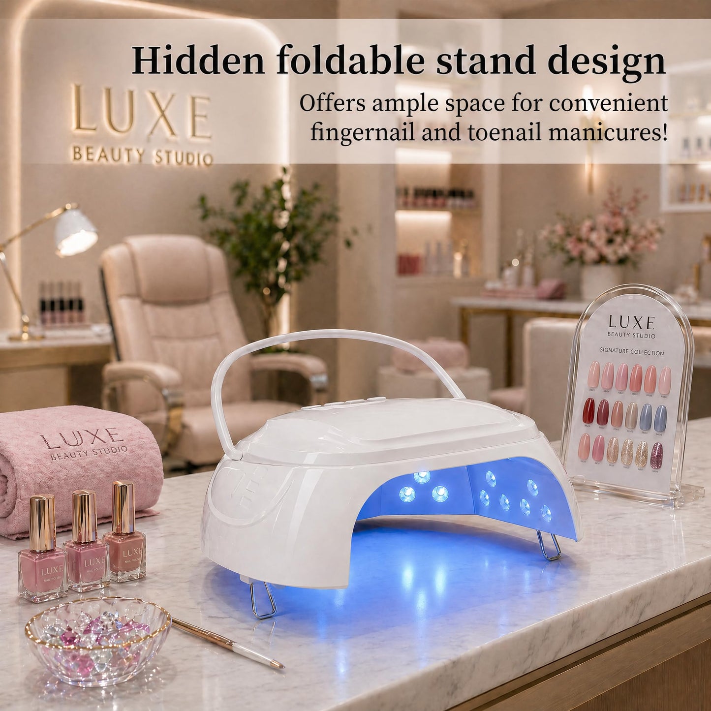 PNKVOK 126W Rechargeable UV LED Nail Lamp, Nail Dryer for Gel Polish UV Light for Nails Handle and Foot Rest, Fast Curing Gel Nail Dryer with 4 Timers for Salon and Home (White)