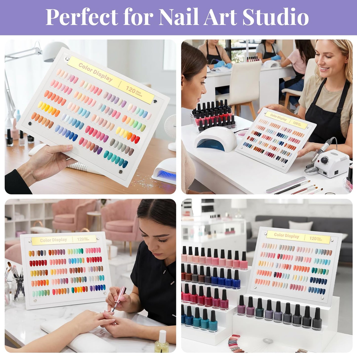 Segbeauty 168 Colors Acrylic Nail Art Display Board with Tweezer, Nail Display Polish Stand with False Fingernail Tips Double Sided Tape and Number Sticker, Showing Holder for Sample Display Practice
