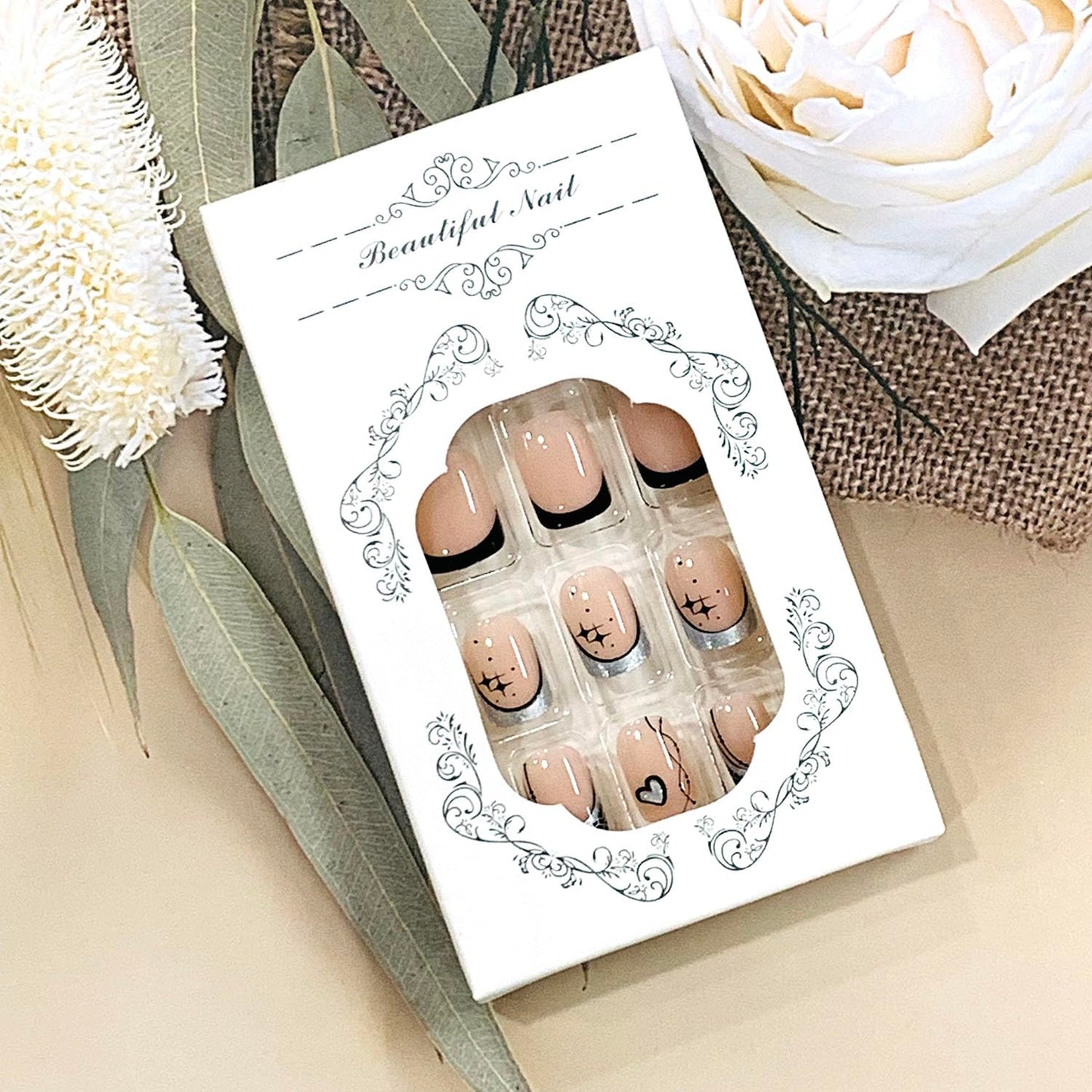 FIEONCIY Press on Nails Short Square Shaped Glossy Full Cover Acrylic Short Length Square False Nails with Designs Artificial Square Fake Nails Glue Stick ons Fingernails for Women Girls(JP3692)