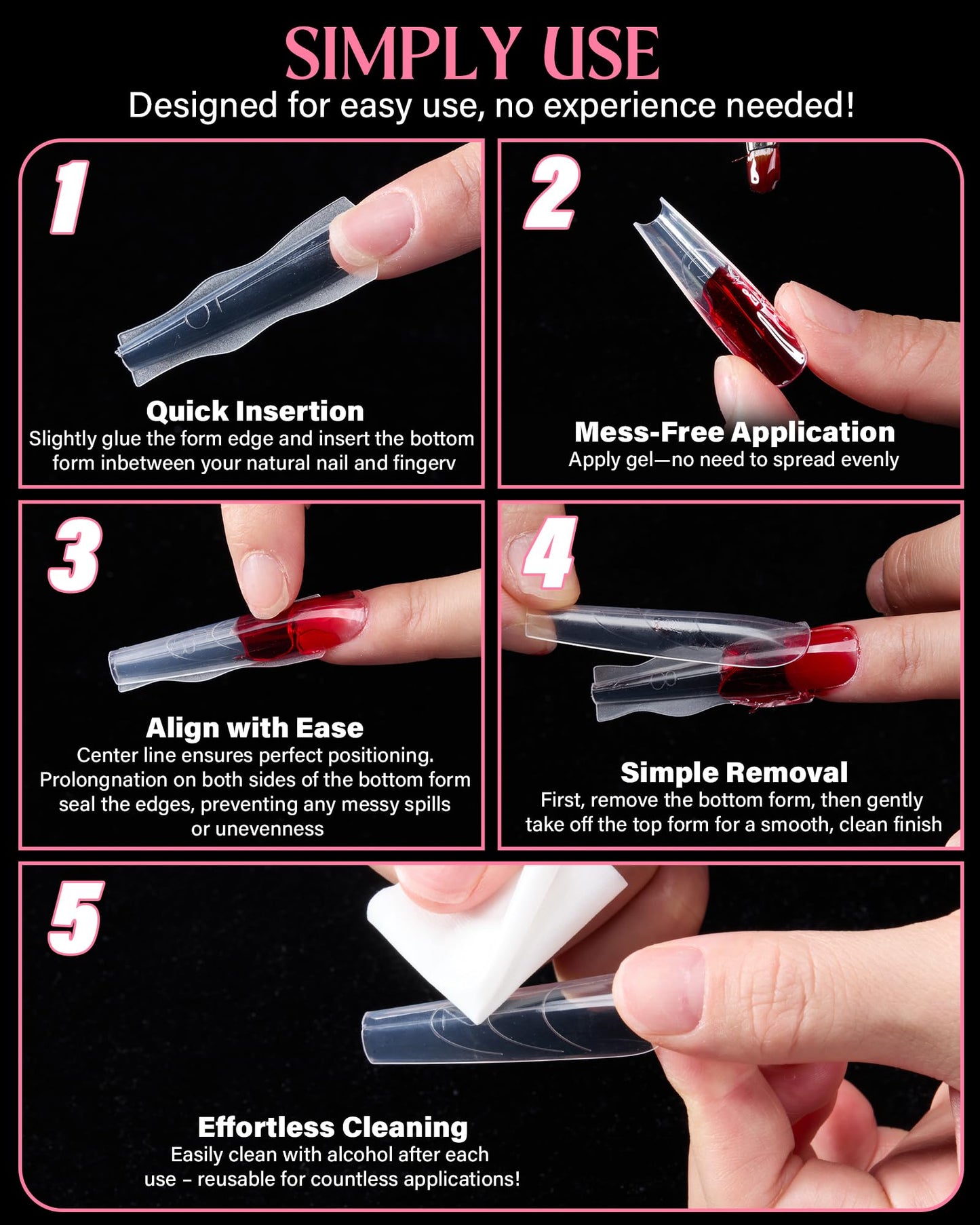 Naughtology Sandwich Nail Dual Form Kit - 360 PCS Coffin & Almond Dual Forms for Nail Extensions, 15 Sizes, Reusable Plastic Forms for Polygel, Acrylic, Builder Gel - Perfect for DIY & Salon Use