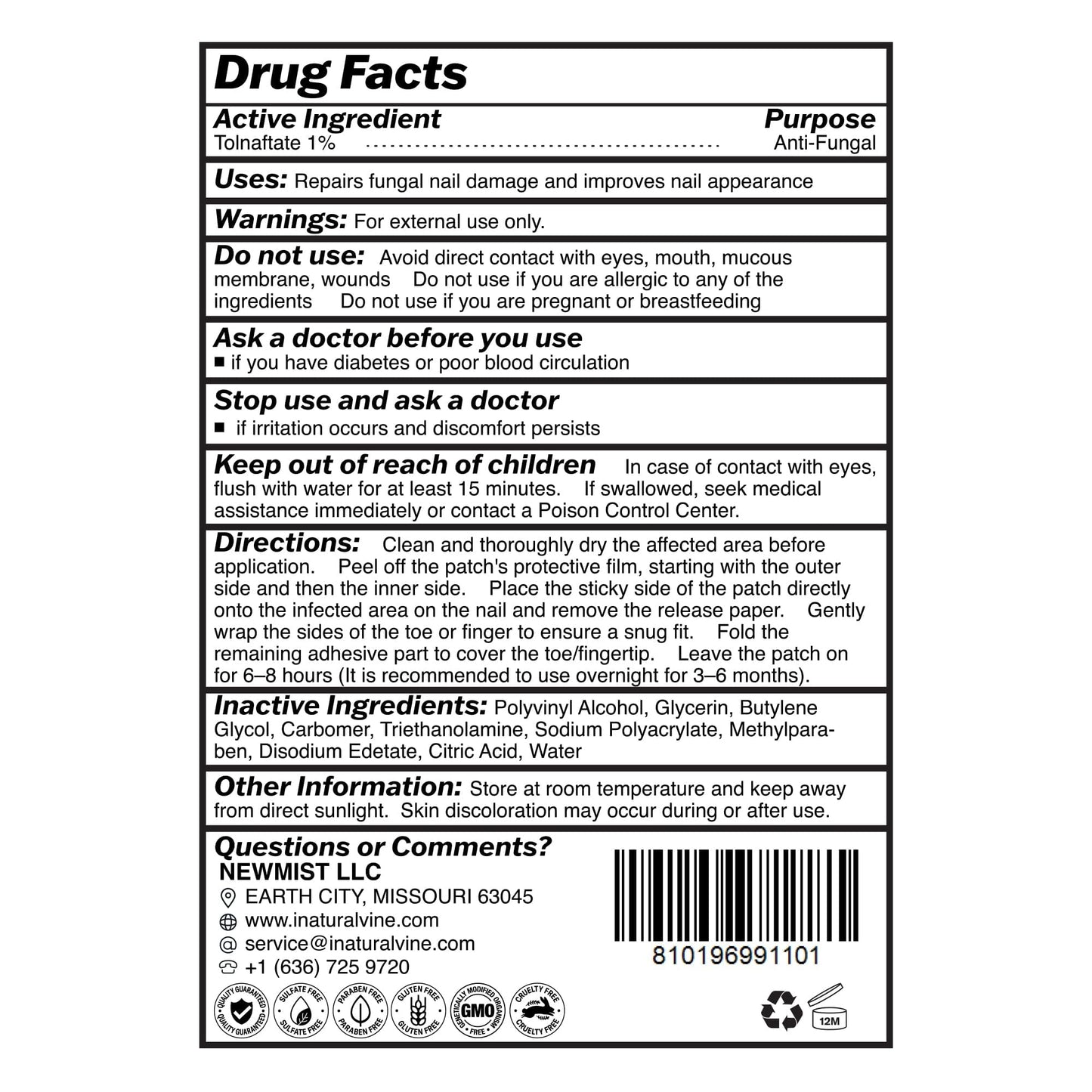 Natural Vine Nail Care Patches: Hydrogel Moisture Patches for Toenails and Fingernails, 8-Hour Nighttime Nail Care, Easy-to-Apply Nail Wraps, 32 Pcs, 2 Packs