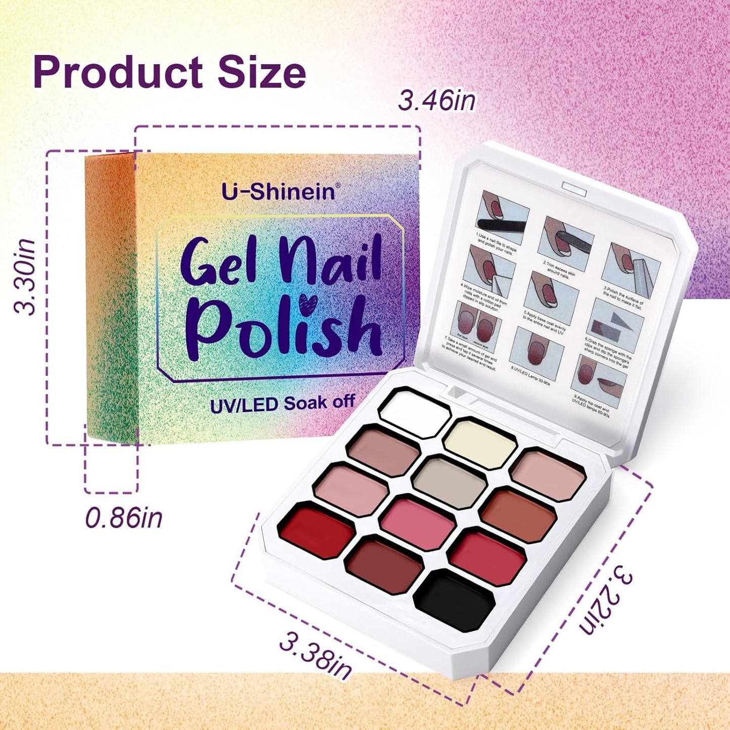 U-Shinein 24 Colors Gradient Nail Gel Palette Set, Hema & TPO Free Bright Nude Black White Pink Green Ombre Gel Nail for Pigment Painting Pat Nails Gel Kit, Perfect with Salon Pro DIY Home Nail Art