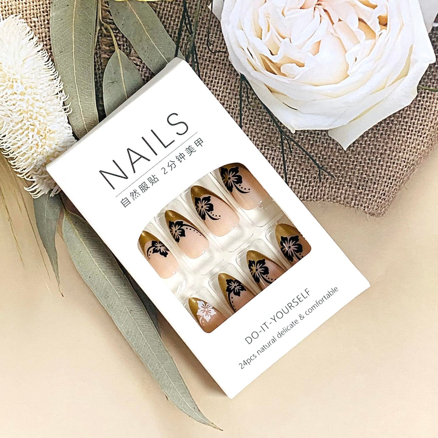 FIEONCIY Press on Almond Nails Short Length Glossy Acrylic Almond Shaped False Nails with Designs Artificial Medium Fake Nails with Charms Glue Stick on Fingernails for Women Girls(WSJ2400)