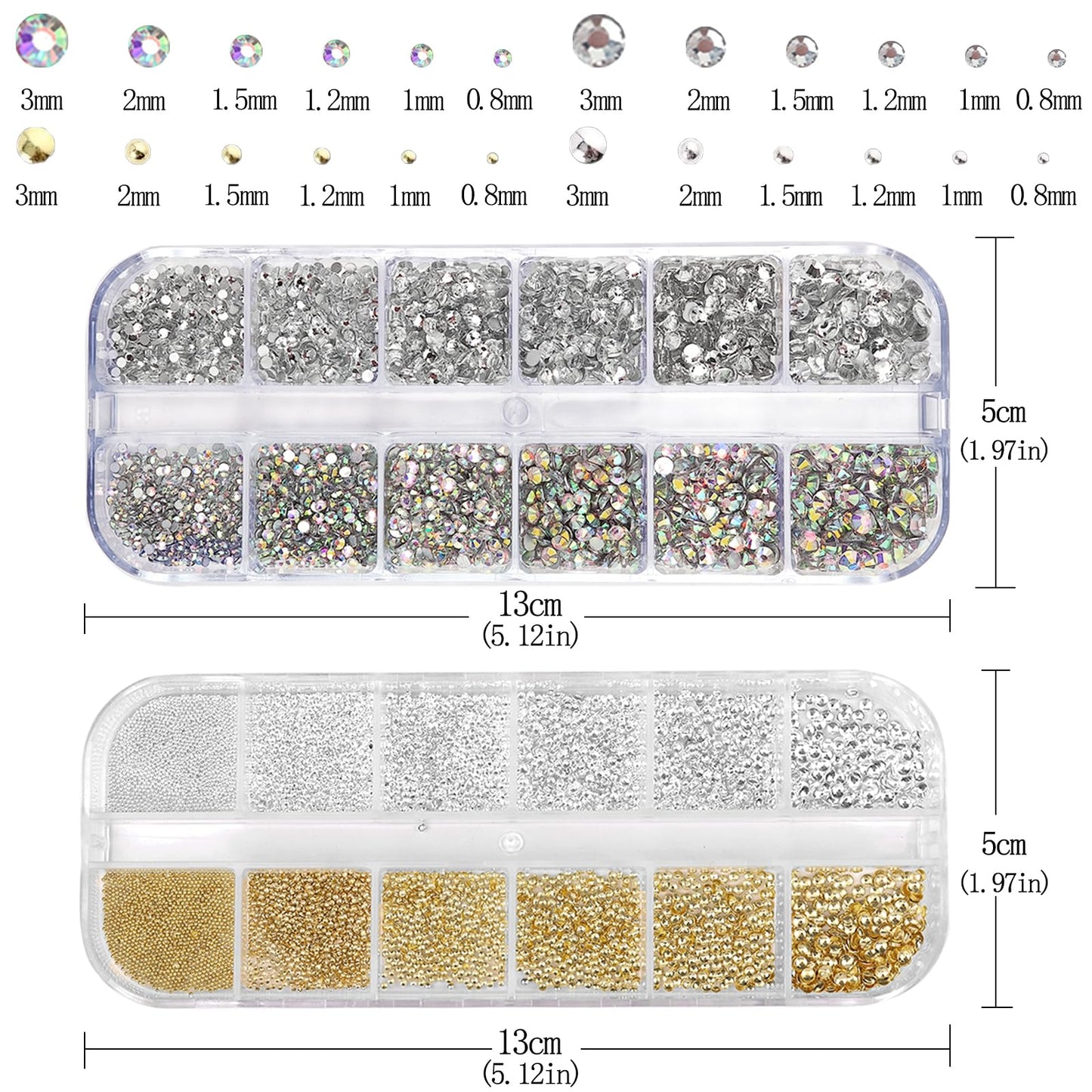 SEMATA Transparent Nail Rhinestones Charms Flatback AB Nail Gems Rhinestones Diamonds Mixed Size Nails Art Charms Stone Half Round Gold Silver Nails Art Accessories Decoration Design for Women