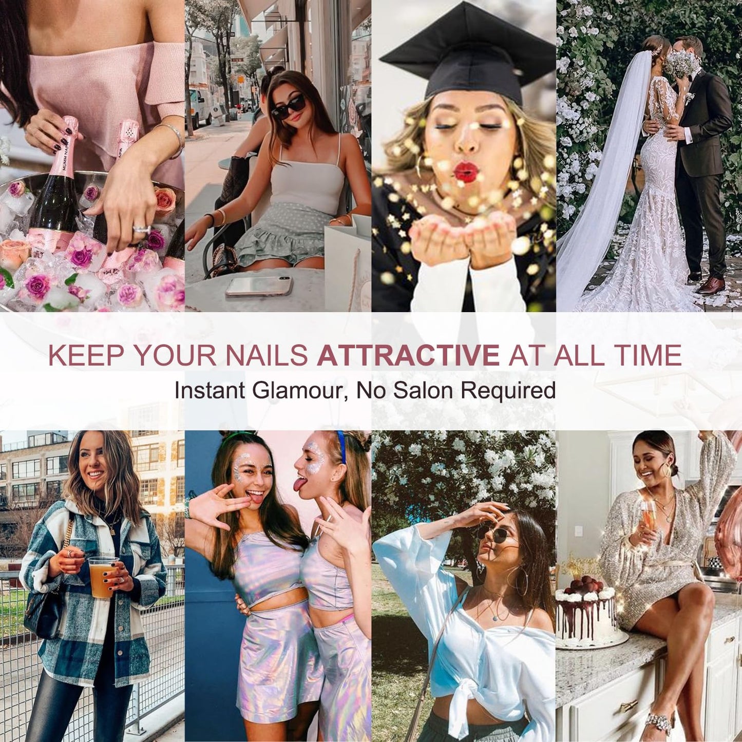 Artquee Red Coffin Press on Nails Long Fake Nails with Rhinestones Design Full Cover Luxury Bridal Wedding False Nail Kit Stick on Nails for Women 24Pcs