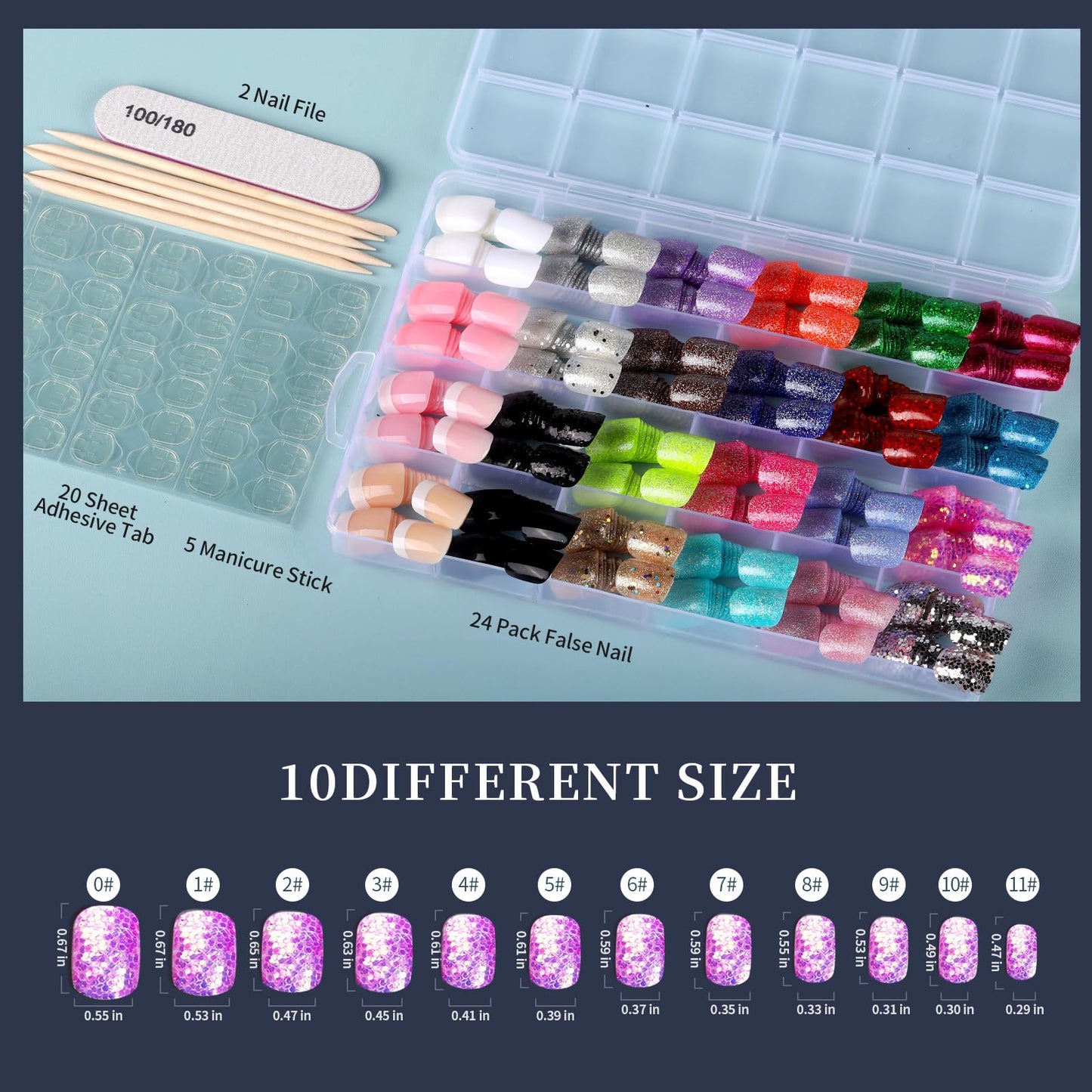 FANDAMEI Press on Nails, 24 Colors 576PCS Short Press on Nails Kit. Glossy Glitter Glue on Nails with Tabs. Fake Nails for Women, Girls, Kids, Teens. Natural Fit Lightweight for Christmas