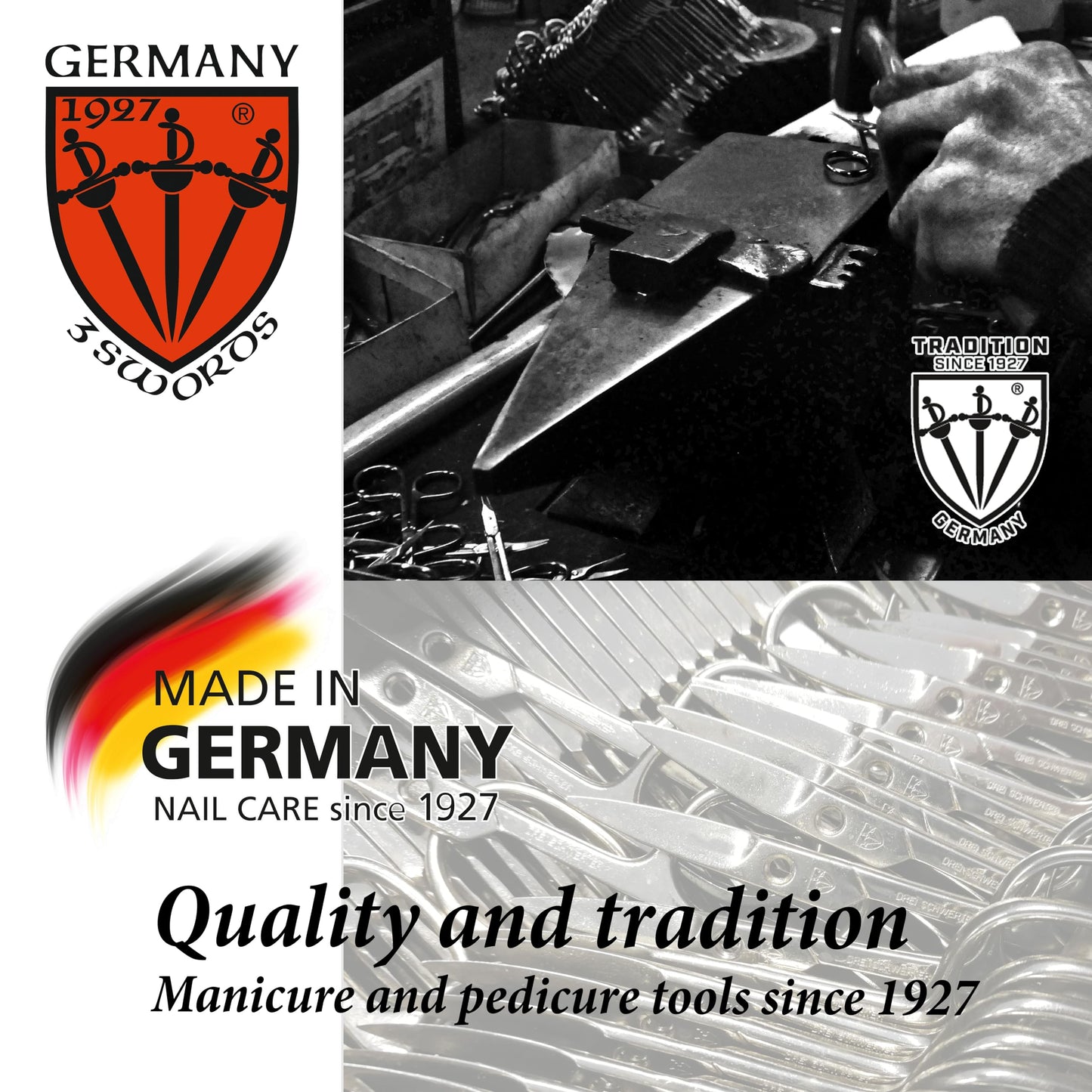 3 Swords Germany - brand quality STAINLESS STEEL INOX CURVED CUTICLE SCISSORS (1 PIECE) with case for manicure pedicure - nail care by 3 Swords - Made in Germany