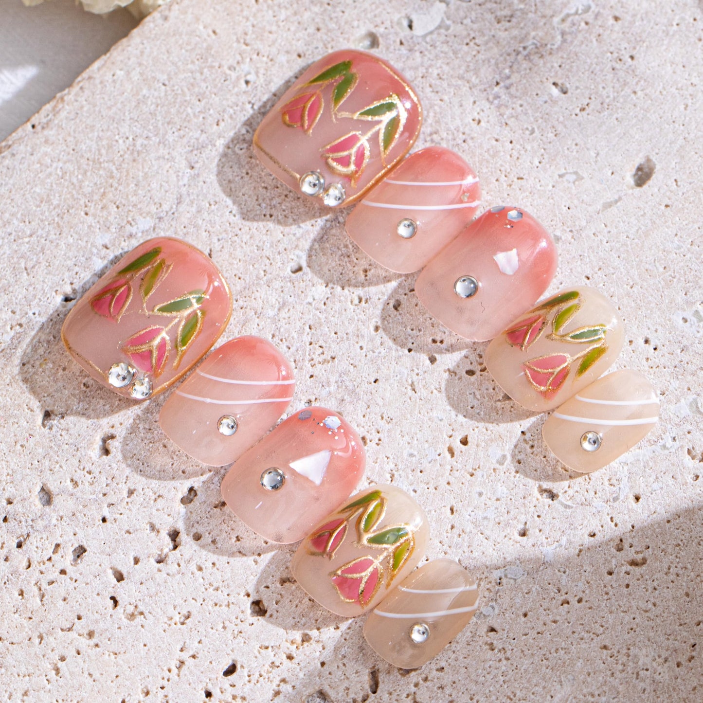 KIFOLLIV Handmade Glossy Pink Cute Press On Nails Short,Square Fake Nails with Strong Nail Glue and Nail Adhesive Tabs,10 Pcs French Beetles Press on Nails With Free Nail Polish Glue and Tool Kit(S)